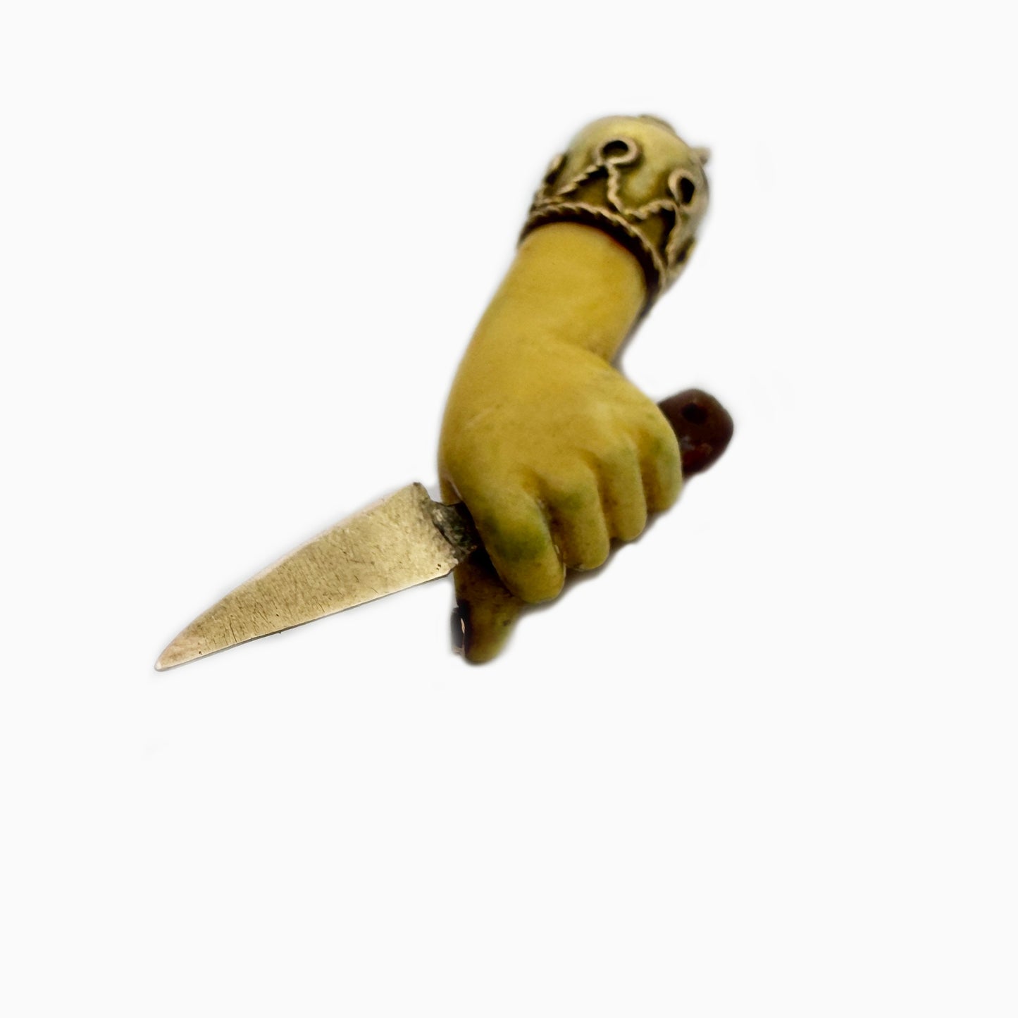 Vintage 9k Gold Mano Figa Pendant with Knife – 1950s Resin Fist Amulet – Italian Gold Talisman Figa Charm