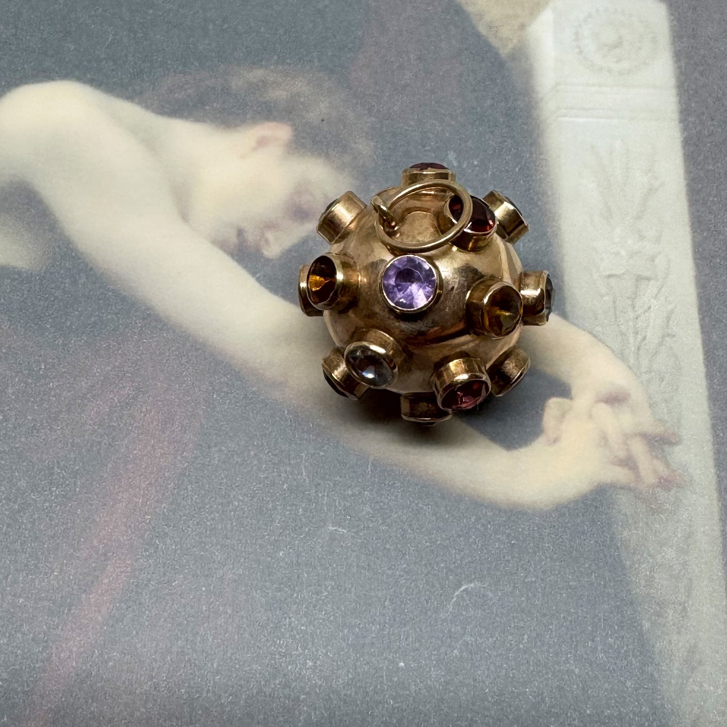 Vintage 14k Rose Gold Sputnik Charm: Mid-Century Gemstone Pendant