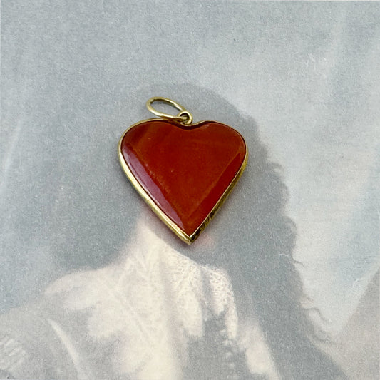Vintage 18k Gold Carnelian Heart Pendant, Natural Gemstone Jewelry, Antique Gift, Unique Valentines, Agate Charm, Original 1960s