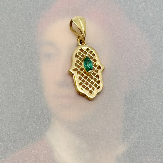 Vintage 14k Gold Hamsa Hand Pendant, Stamped 585, 14 ct Gold Fatima Hand, Faith, Precious Charm, Gift For Her, Evil Eye