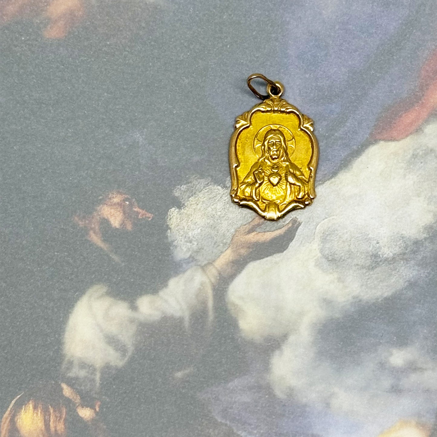 Vintage 15k Yellow Gold Religious Pendant, Jesus Medal Medal, 15 ct Gold, Continental Medal, Christian 15ct Gold Charm, Jesus Sacred Heart