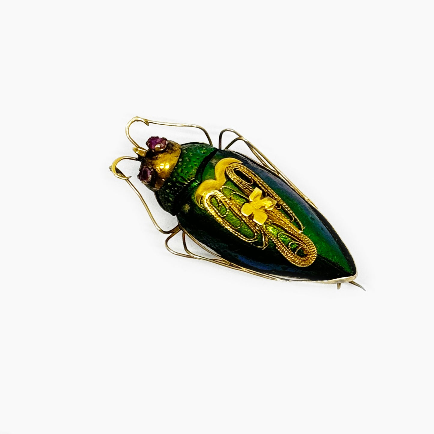 Antique Scarab Beetle Brooch, 9k Gold Victorian Green Jewel Beetle Pin, Vintage Real Green Beetle Gold Pin 9 ct Gold, Egyptian Revival