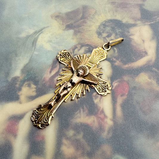 Victorian 16k Gold Crucifix Pendant, Antique Continental Christ Cross, 1800s Arma Christi Religious Gold Charm, Solid Gold Cross, Religious