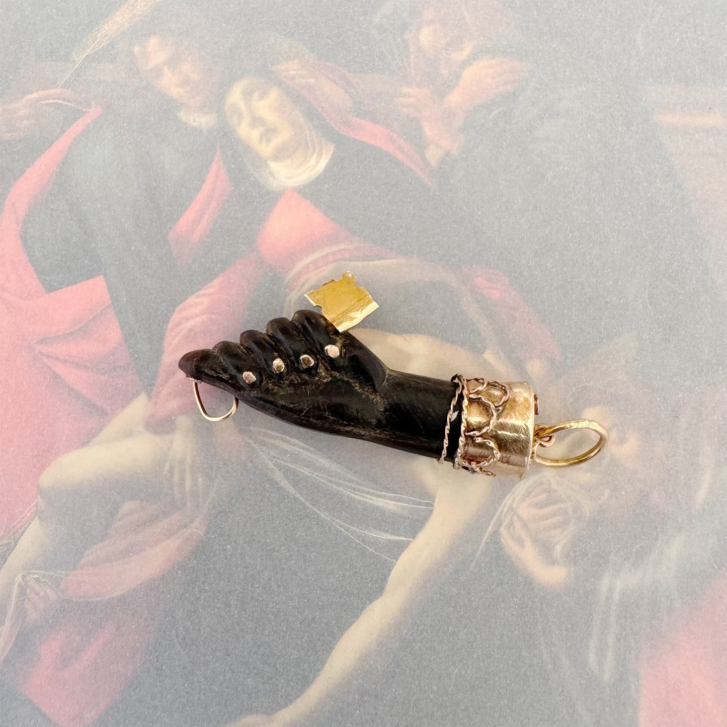 Antique 14K Gold Stained Horn Figa, Victorian Fist Hand Pendant, Key, Amulet, Charm, Mano Fico Pendant, Figa Charm, Evil Eye Pendant