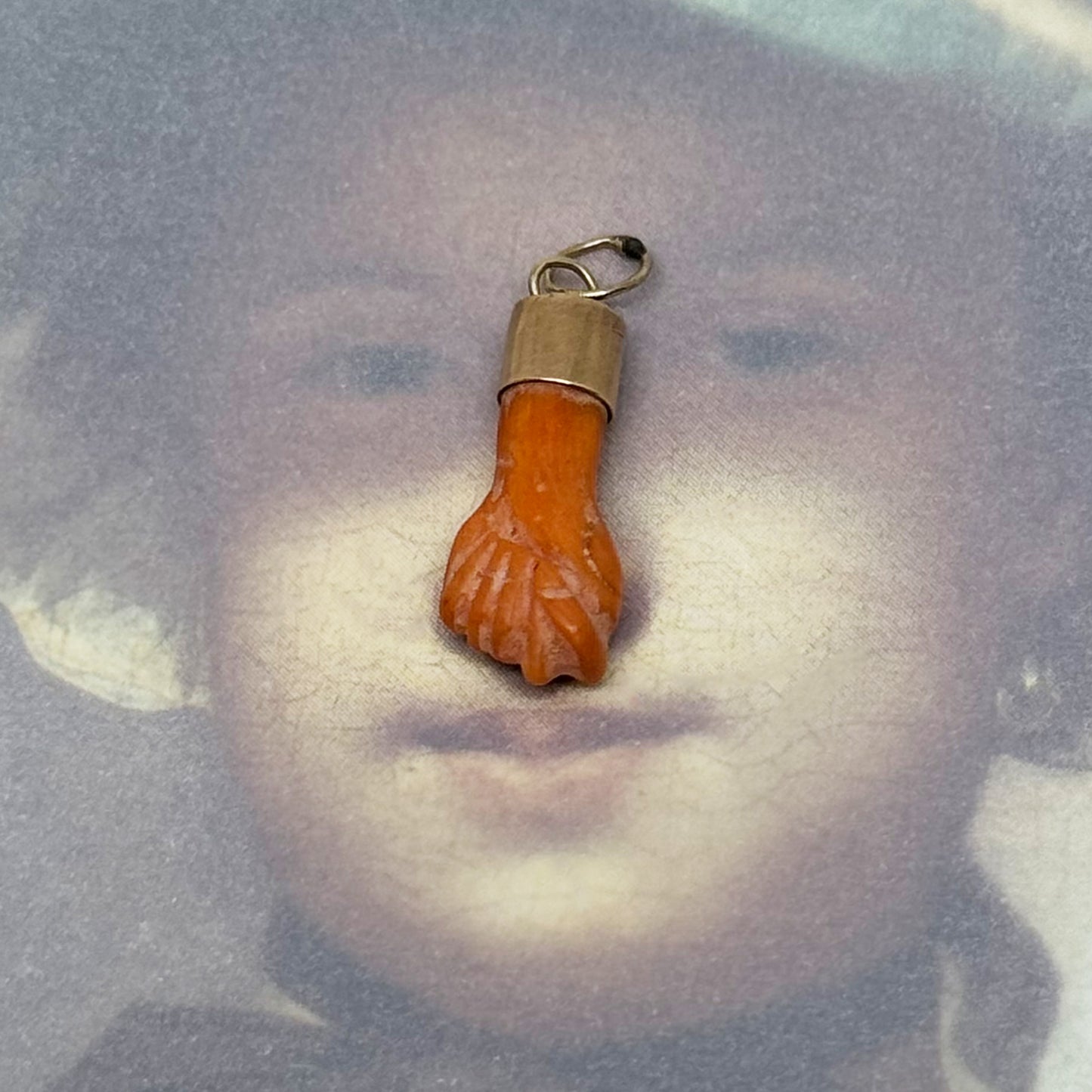 Antique 14K Gold Fold Figa, Coral Fist, Hand Charm Pendant, Victorian Amulet, 14ct Gold, Natural Coral, Figa Charm Coral, Gift For Her