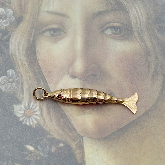 Vintage 14K Gold Fish, Articulated Fish Pendant, Antique Charm, Flexible Fish Pendant, 14 ct Gold Fish, Marine Animal Jewelry