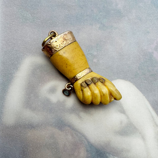 Antique 14k Gold Figa Pendant, Victorian Bone Charm, 1800s Mano Fico Amulet, Evil Eye Talisman, 14ct Gold Hand Charm, Georgian Jewelry