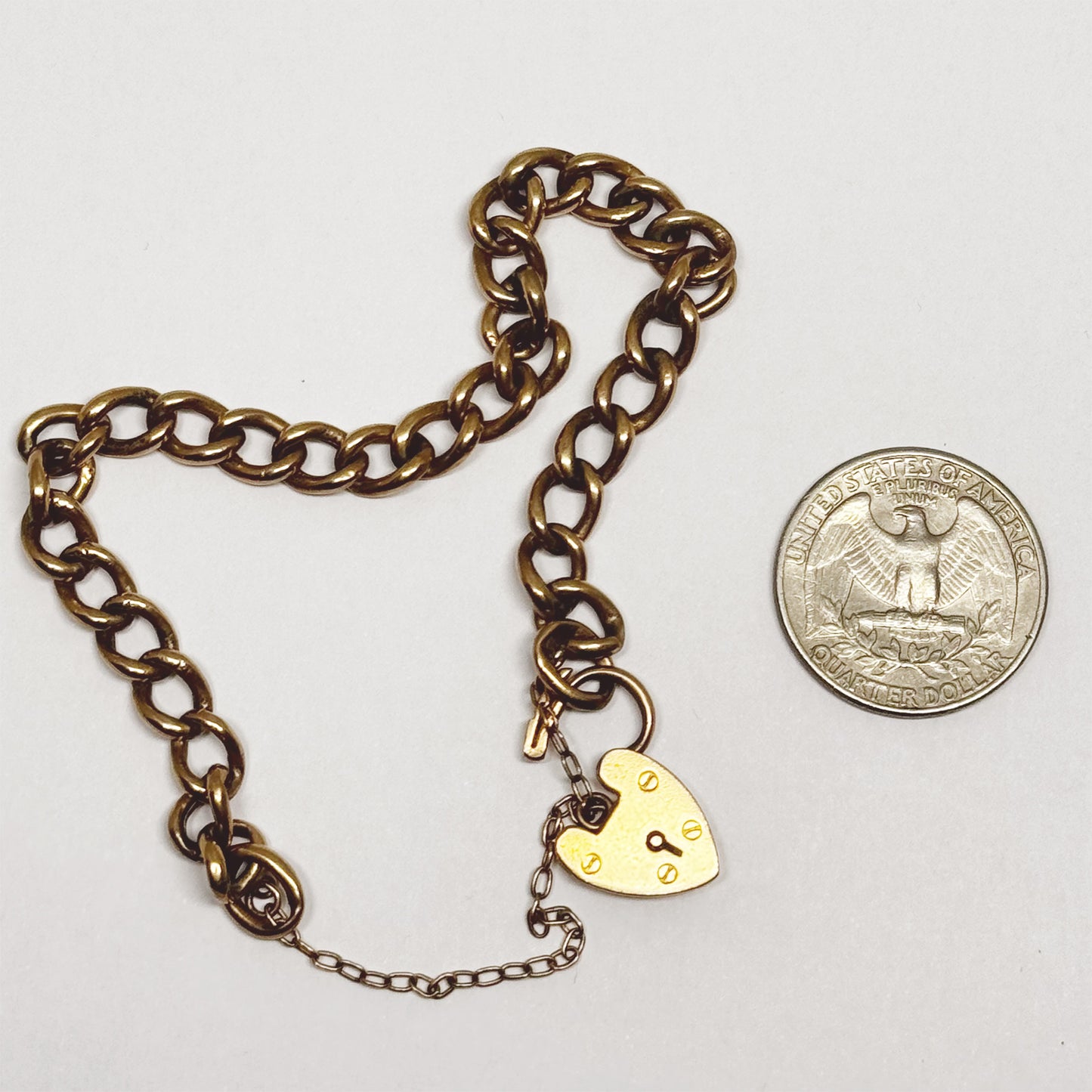 Victorian 9k Rose Gold Curb Link Heart Bracelet, 9 ct Gold Chain Bracelet, Heart Clasp, Fancy Curb, 9 ct Gold, 9K Gold Charm Bracelet