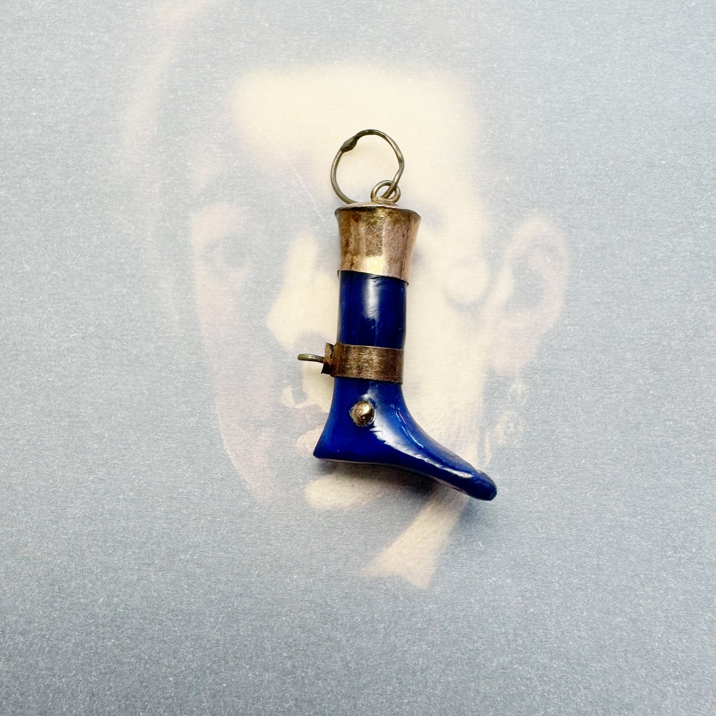 Antique Blue Leg Pendant, 1920s Ex Voto, Bakelite Leg Charm, Gold Plated, Anatomy, Leg Pendant, Figa Charm, Foot Charm, Figa Charm
