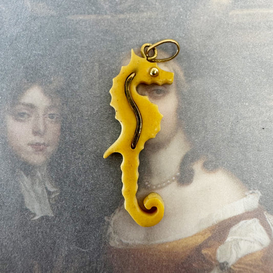 Antique 18k Gold Seahorse Pendant, Victorian Bone Charm, Marine Animal Jewellery, 18 ct Gold Sea Horse Lover Gift, Animal Pendant, Deep Sea
