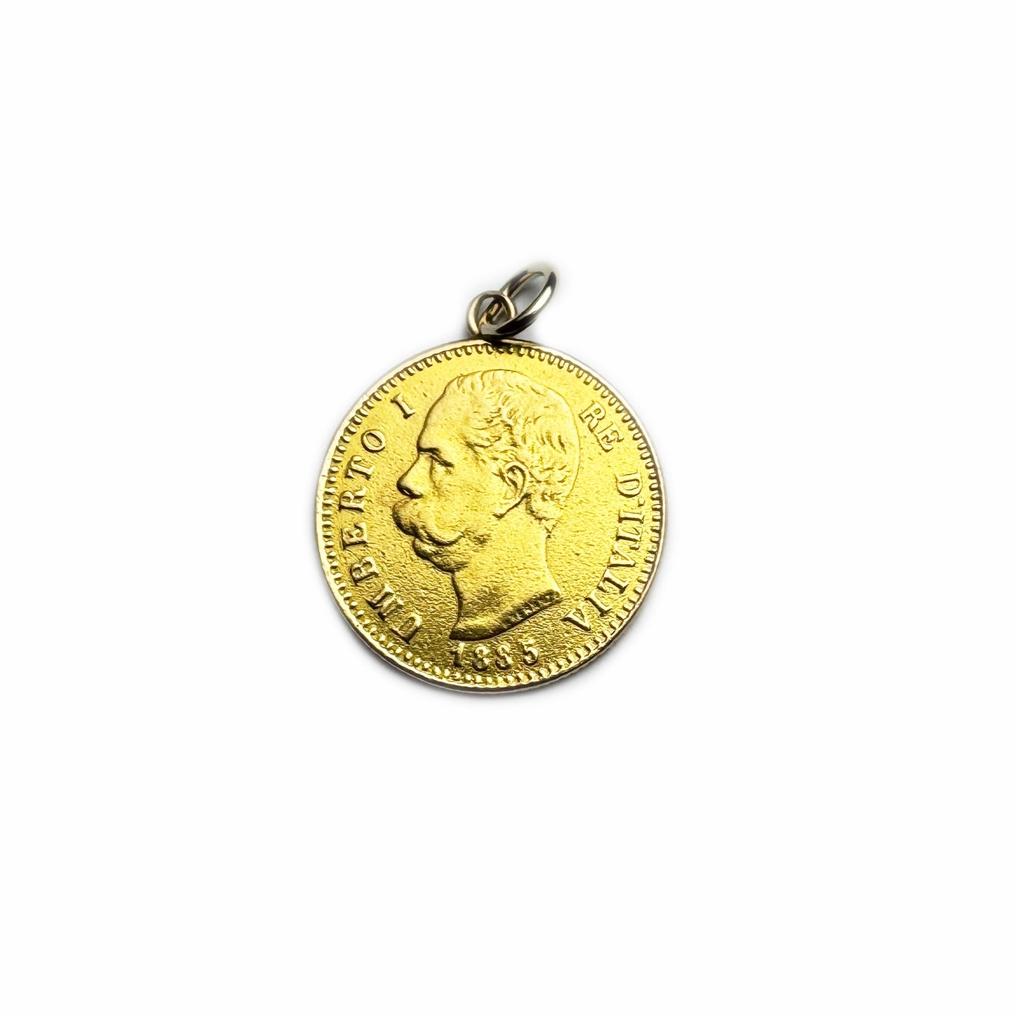 Antique 21k Solid Gold Italian Coin Pendant, 1885 Umberto I 20 Lire Charm, 6.5g Gold, Gold Coin, Italian Souvenir, Precious Gold Charm