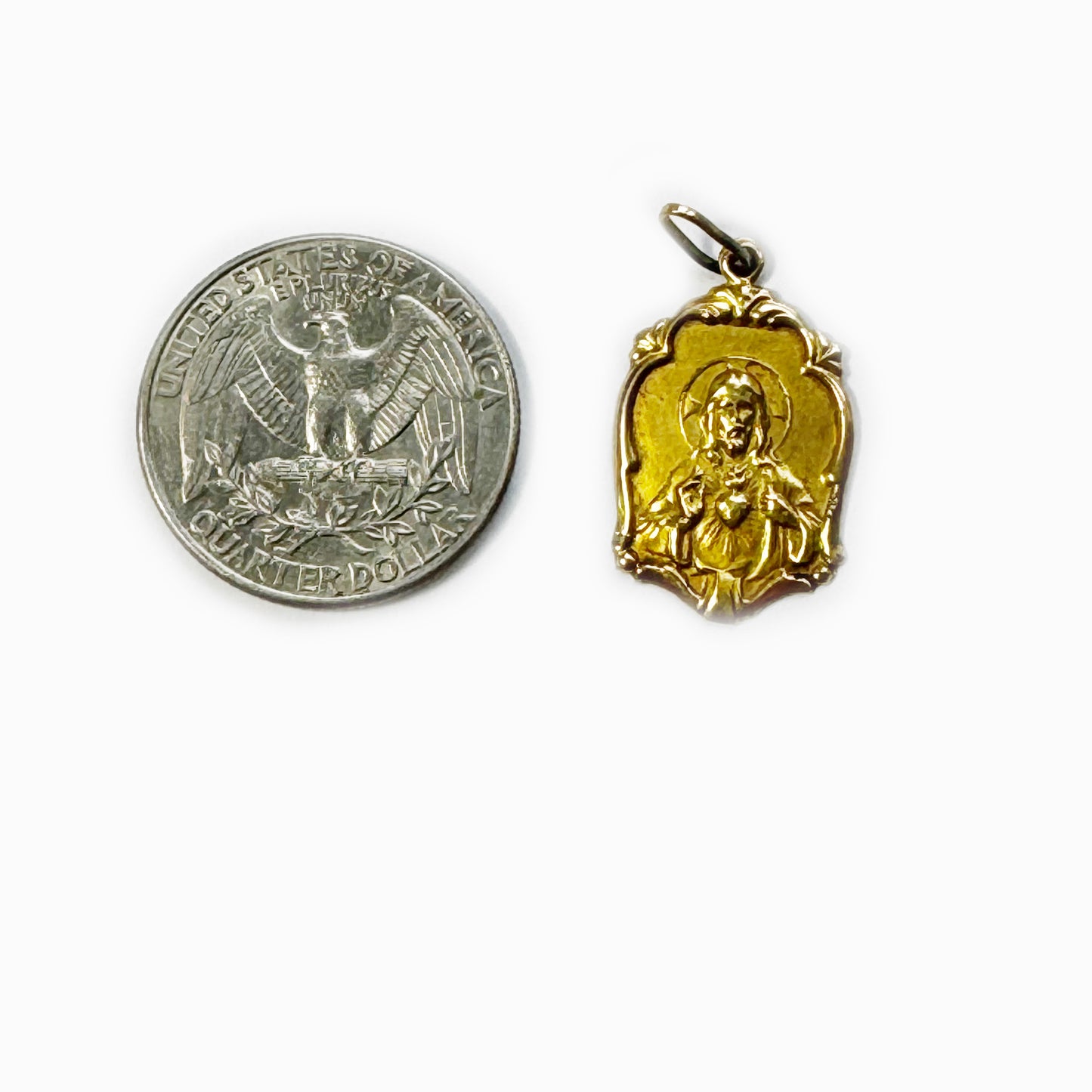 Vintage 15k Yellow Gold Religious Pendant, Jesus Medal Medal, 15 ct Gold, Continental Medal, Christian 15ct Gold Charm, Jesus Sacred Heart