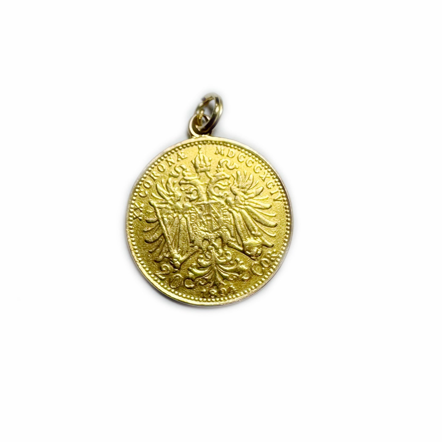Antique 21k Solid Gold Austro-Hungarian 20 Corona Charm, 21 ct Coin Pendant, Austria 1894 Gold Coin Charm, Gold 6.9 grams