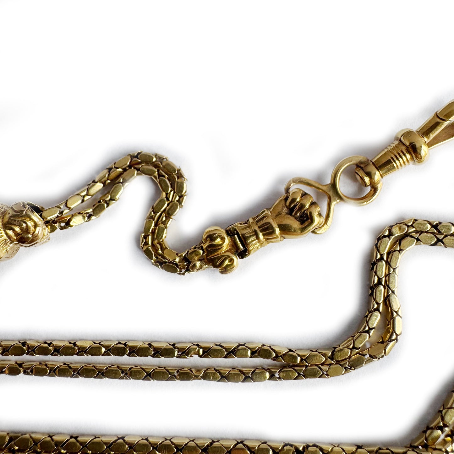 Antique 18k Gold French Guard Chain, Georgian to Early Victorian, Turquoise Slide, Fist Clasp, 18 ct Gold Rare Delicate 19.0 Grams Necklace