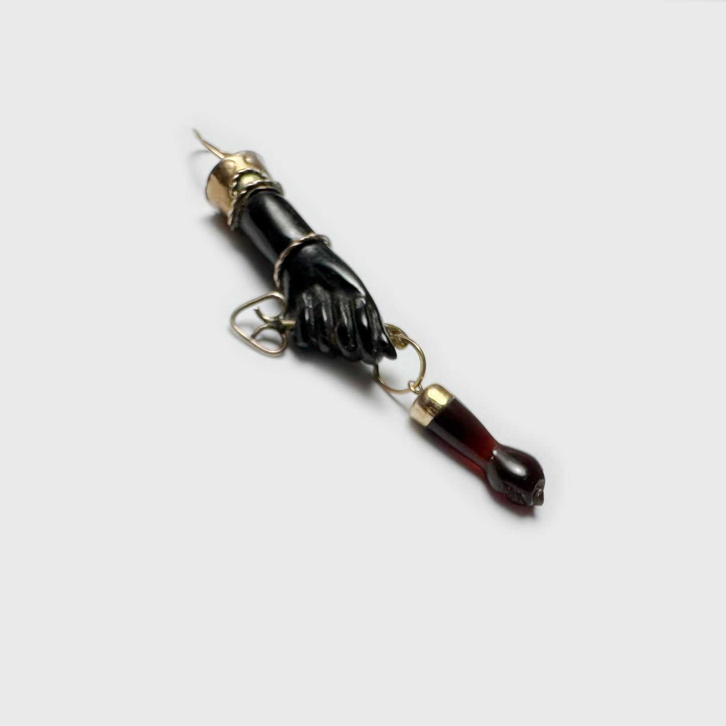 Vintage 9K Gold Black Resin Figa, 1940s Hand Pendant, Amulet, Mano Fico, Fist Pendant, Evil Eye, Figa Charm, Lucky Charm