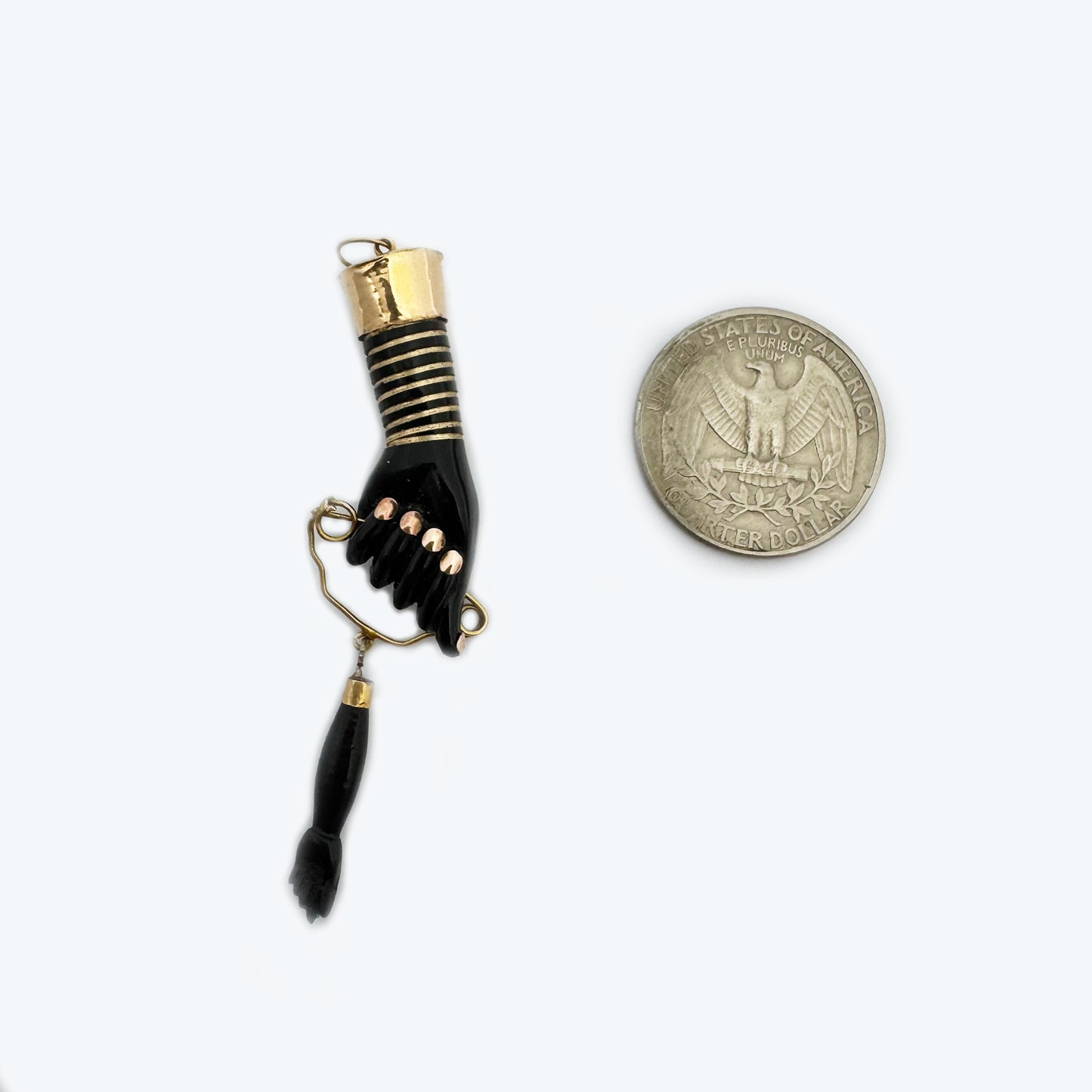 Vintage 14K Gold Black Resin Figa Hand Amulet, Evil Eye Charm