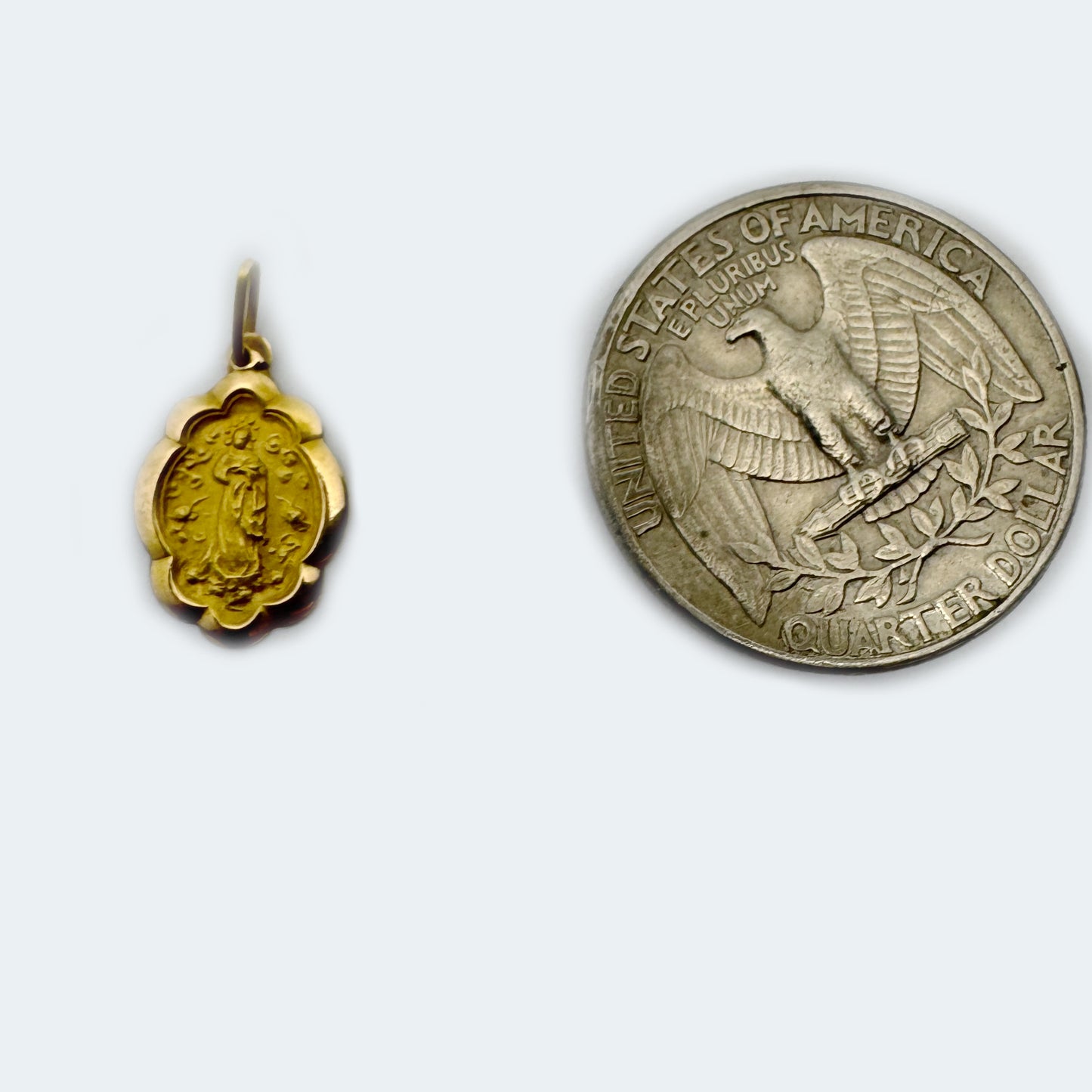 Vintage 18k Gold Virgin Mary Medal, Religious Charm