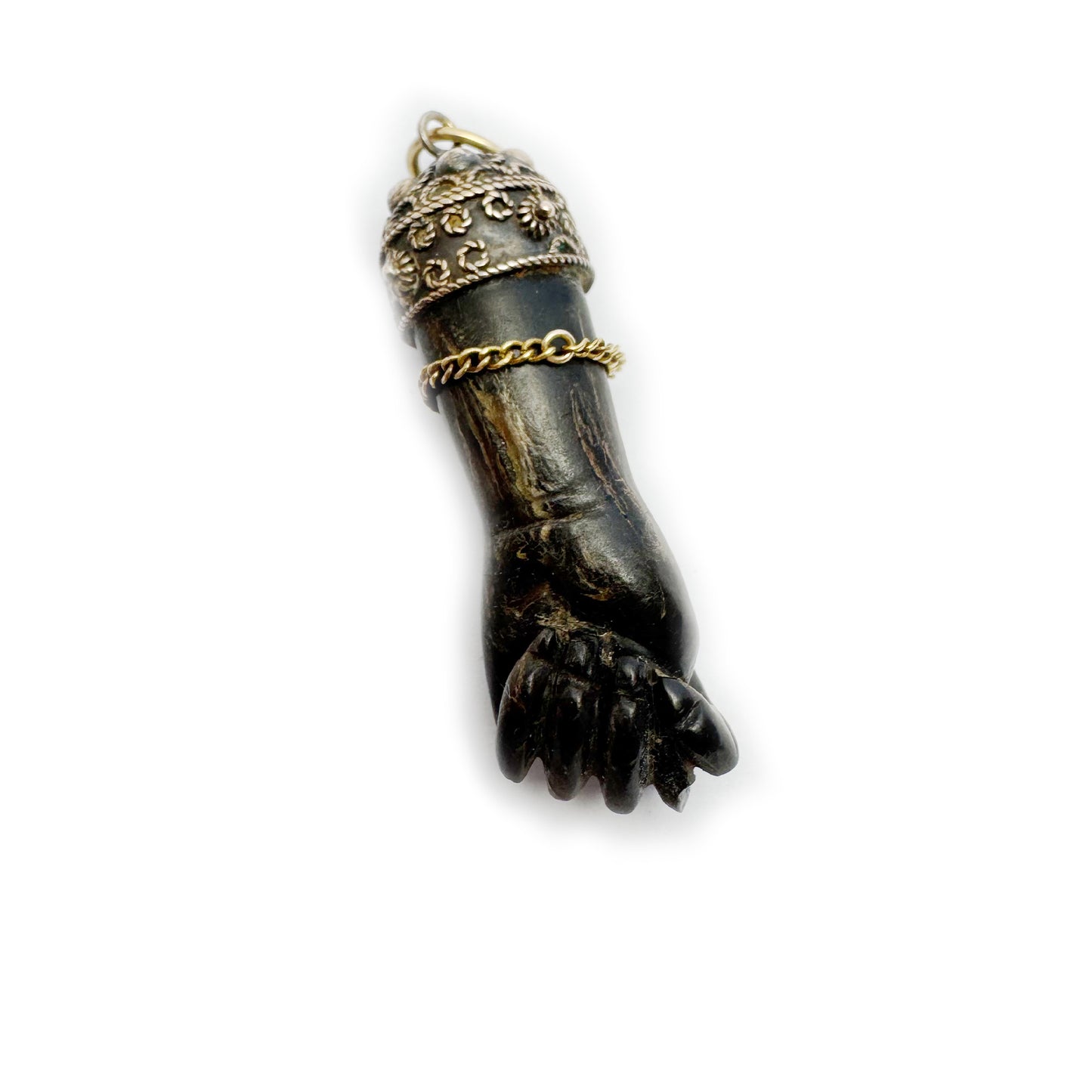 Antique 18k Figa Hand, Victorian Stained Horn Pendant, Large Lucky Charm, 1800s Figa, Mano Fico, Figa Charm, Amulet, Hand Charm, Evil Eye