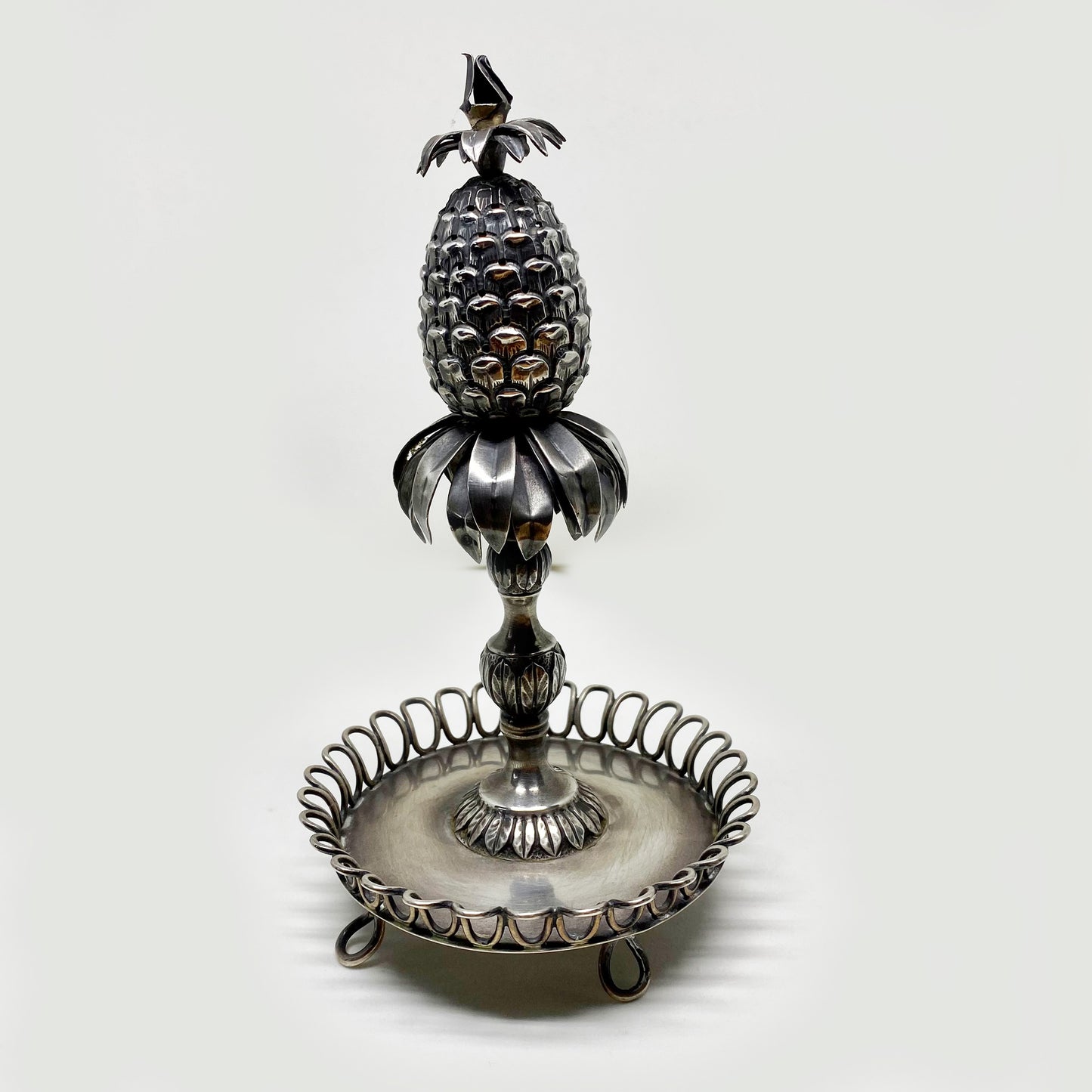 ntique Sterling Silver Pineapple Ornament, Portuguese 916 Silver Toothpick Holder
