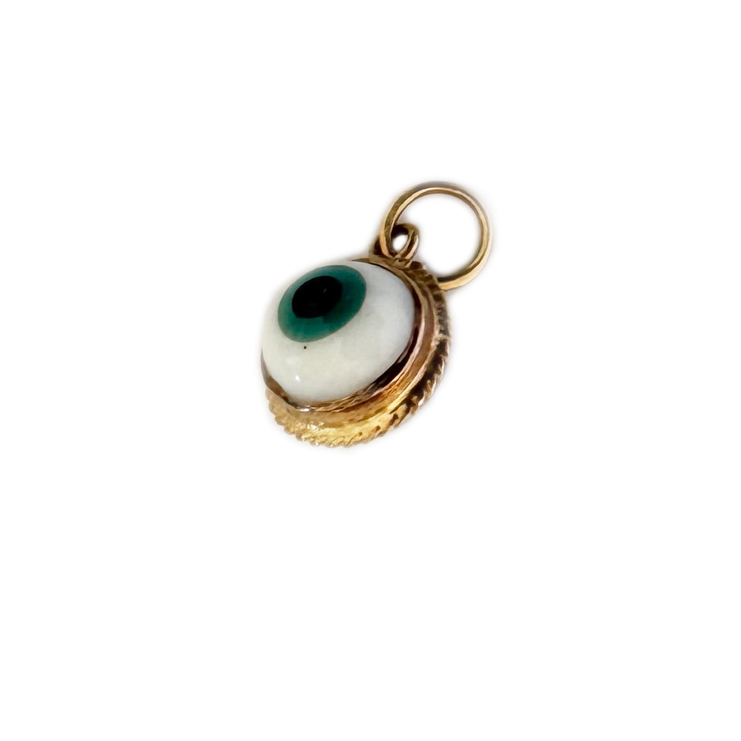 Vintage 14k Gold Evil Eye Charm Pendant, Glass Protection Amulet, 1950s Gold Talisman, Rare Evil Eye Fob for Luck, 14 ct Gold Charm