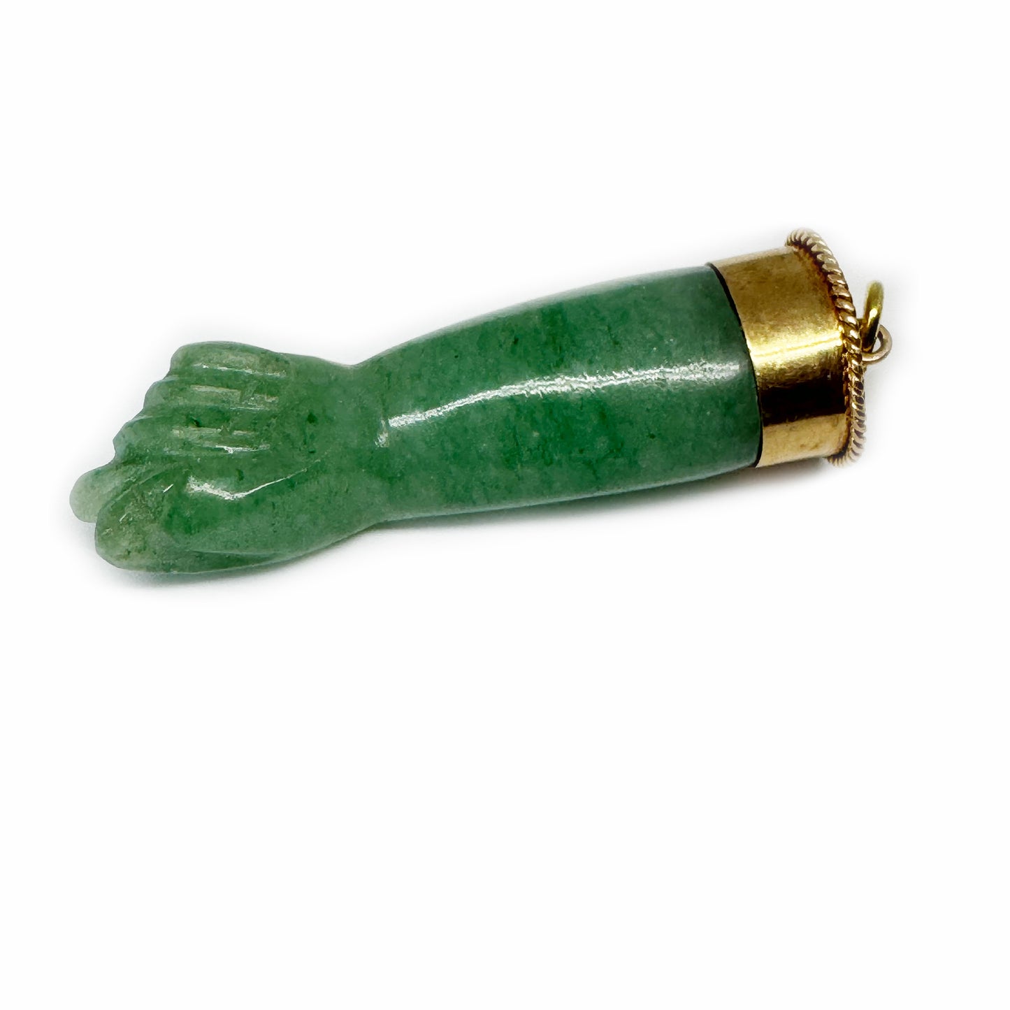 Antique 18 ct Rose Gold Green Gemstone Figa Hand Pendant | Vintage Jade Mano Fico Charm | 1920s 18k Gold Amulet