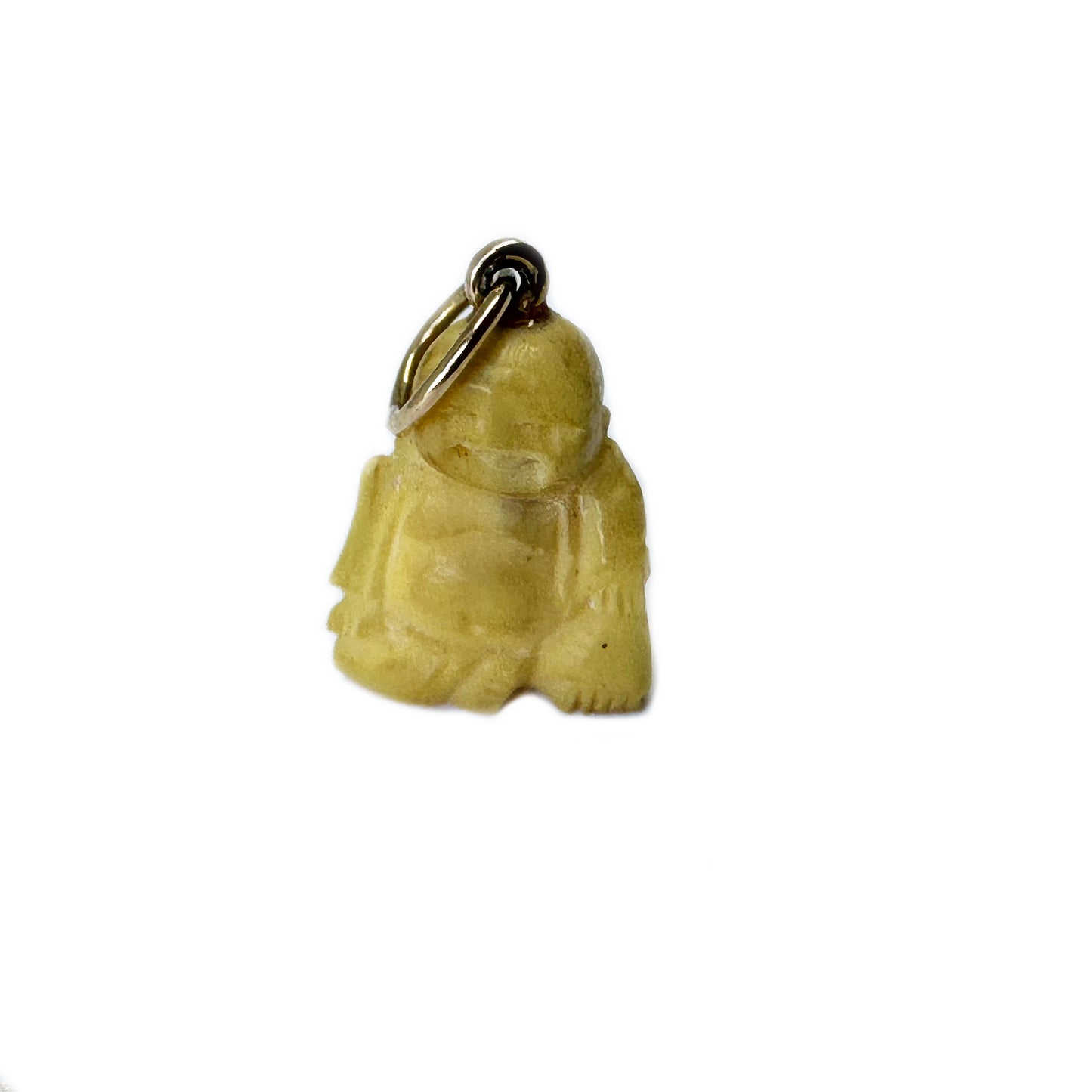Vintage 18k Bone Laughing Buddha, Carved Bone Buddha Gold Charm, 18 ct Gold Buddha Pendant, Midcentury Coral 18 ct Charm