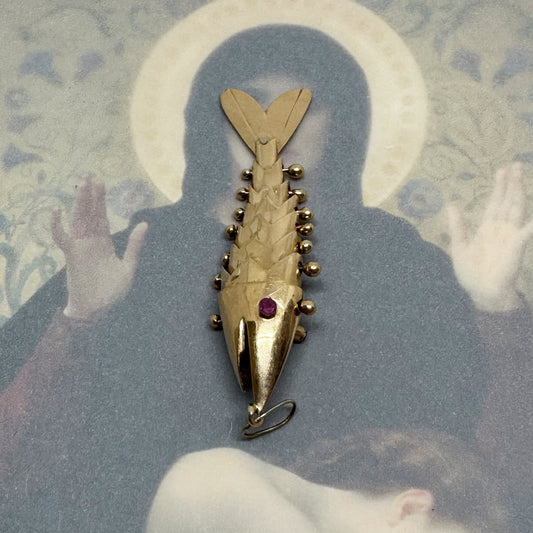 Vintage 14K Gold Fish, Articulated Fish Pendant, Antique Charm, Flexible Fish Pendant, 14 ct Gold Fish, Marine Animal Jewelry, Mid Century