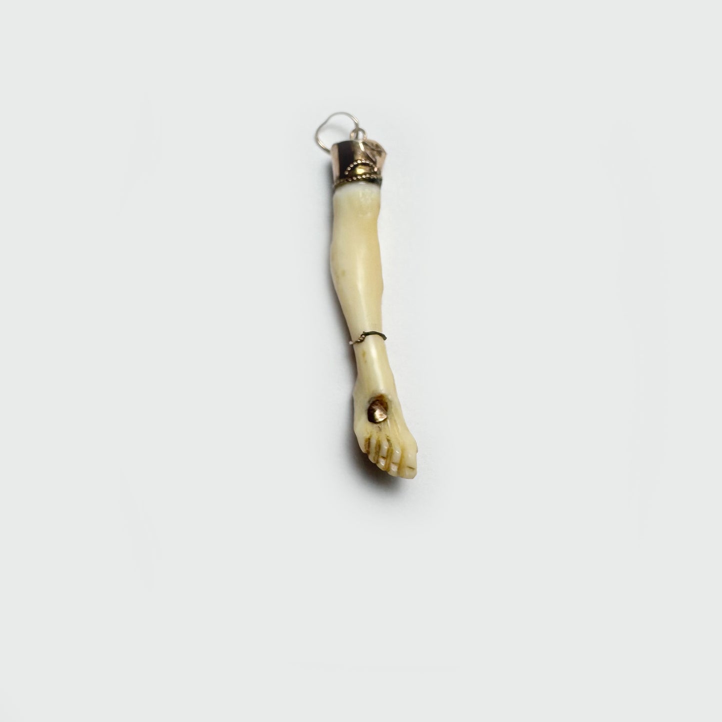 Antique 9K Gold Bone Leg Pendant, Victorian Pendant, Stigmata, 1800's Foot Charm, Christ Leg, Ruby, Anatomy Jewelry, Body Part Pendant