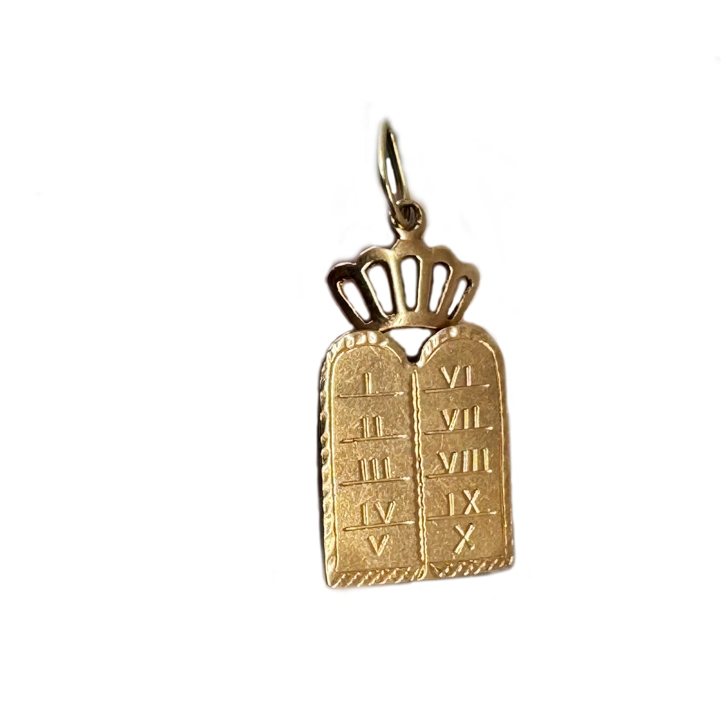Vintage 18k Gold Ten Commandments Pendant, Jewish Crowned Tablets Locket, Solid 18 ct Yellow Gold Judaica Jewelry