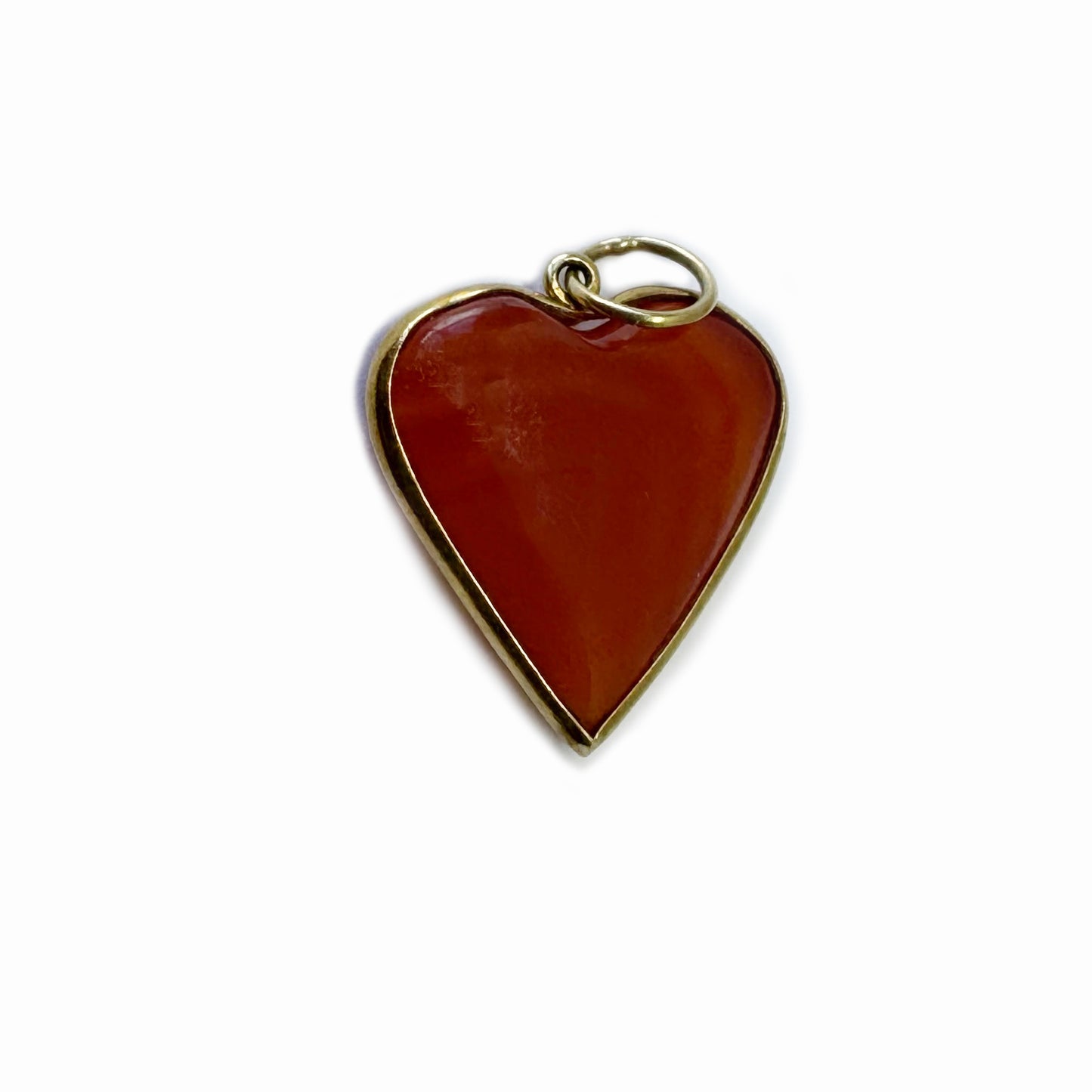 Vintage 18k Gold Carnelian Heart Pendant, Natural Gemstone Jewelry, Antique Gift, Unique Valentines, Agate Charm, Original 1960s
