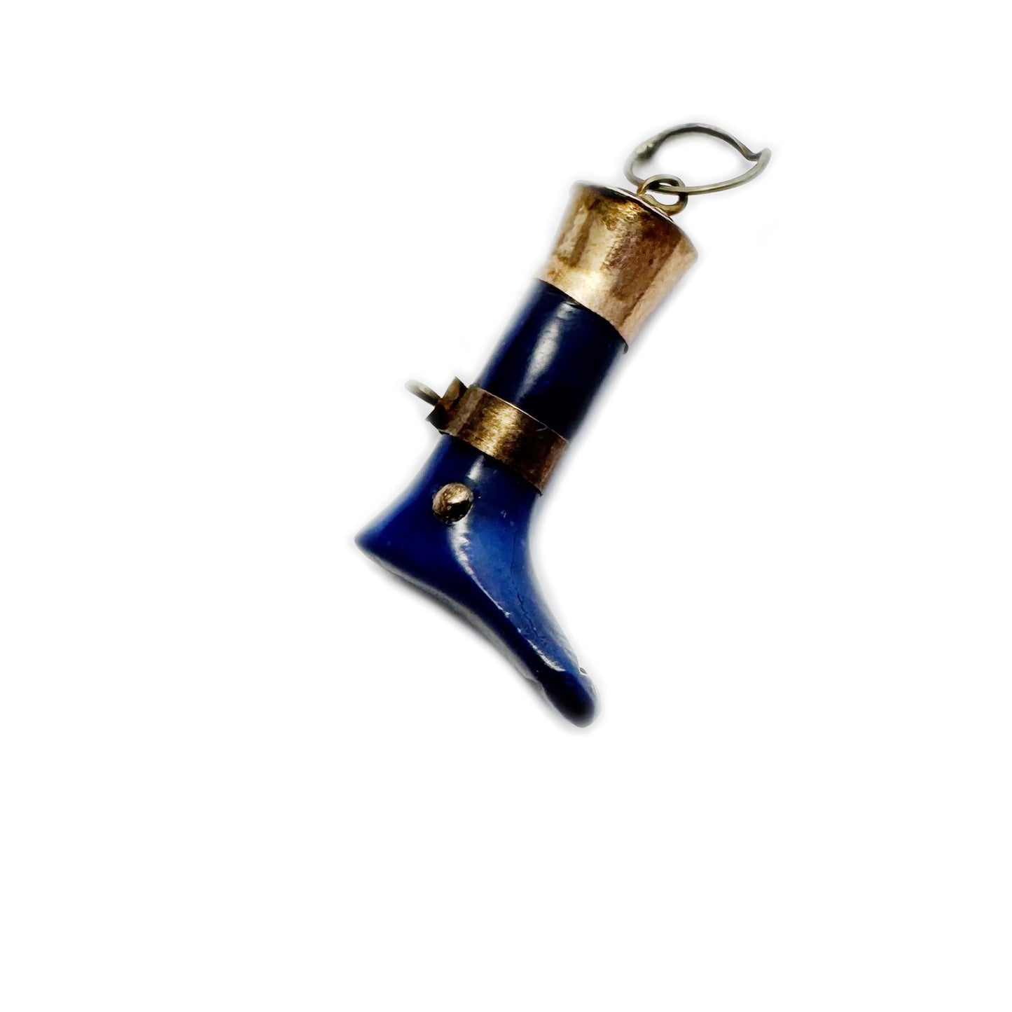 Antique Blue Leg Pendant, 1920s Ex Voto, Bakelite Leg Charm, Gold Plated, Anatomy, Leg Pendant, Figa Charm, Foot Charm, Figa Charm