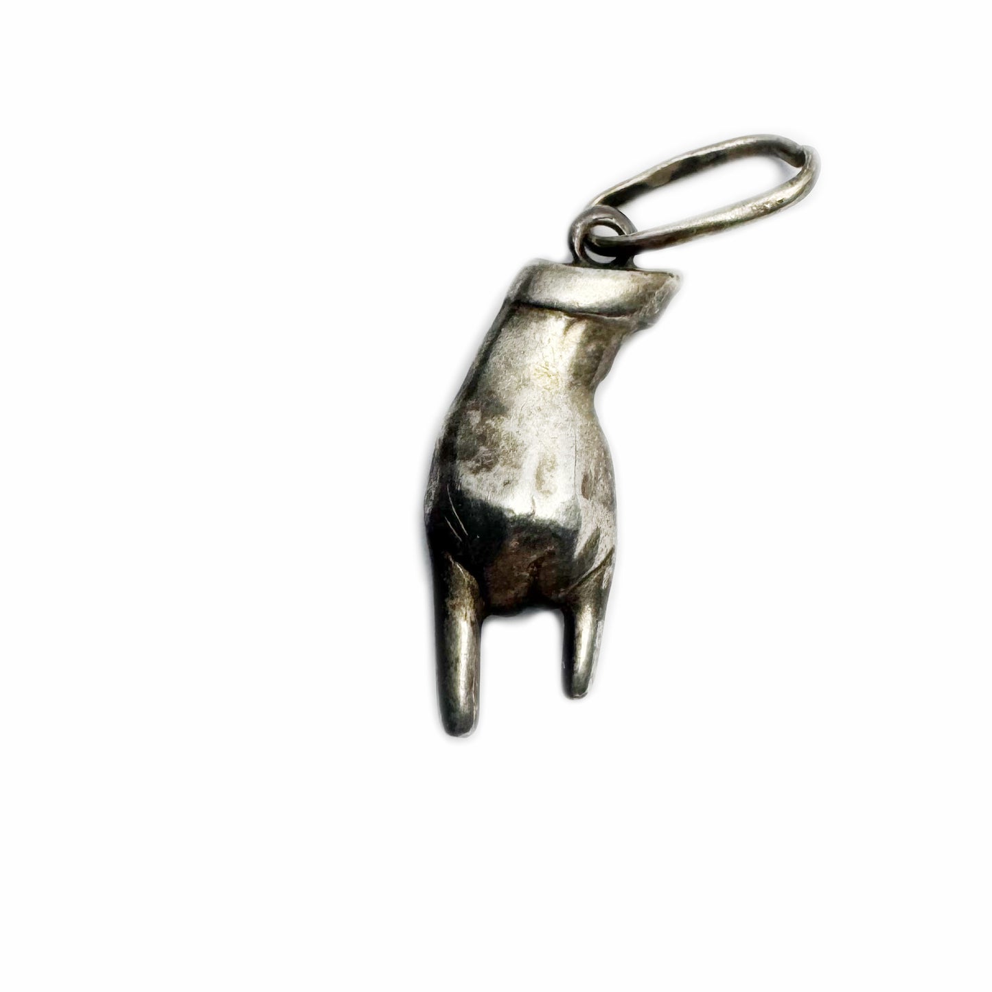 Antique Silver Horned Hand, Mano Cornuto Amulet, Victorian Lucky Charm, Protective Figa Pendant, Rare Evil Eye Talisman, Sign of Horn