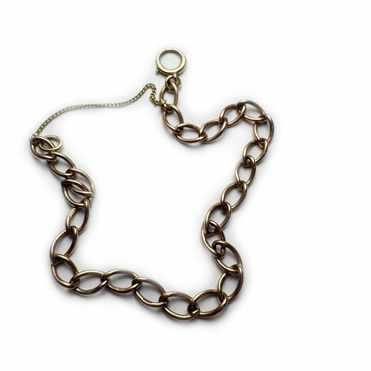 Vintage 9k Rose Gold Bracelet, Midcentury Charm Bracelet, 9ct Gold Chain Bracelet, Curb Link Bracelet, Hallmarked 9 375, Gold Chain Bracelet