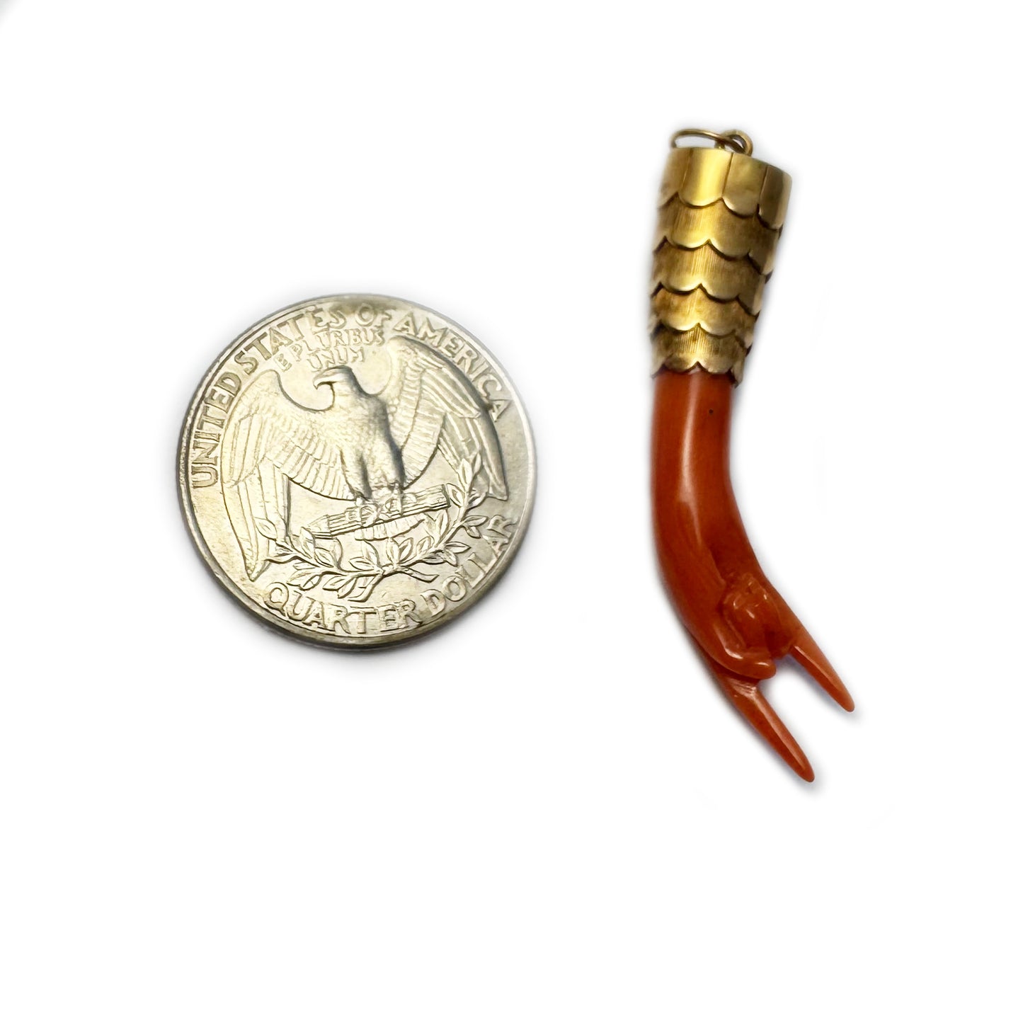 Antique 16k Coral Figa, Horned Hand, 16ct Gold Natural Mediterranean Coral, Lucky Charm, Figa Charm, Articulated, Mano Cornuta, Sign Of Horn