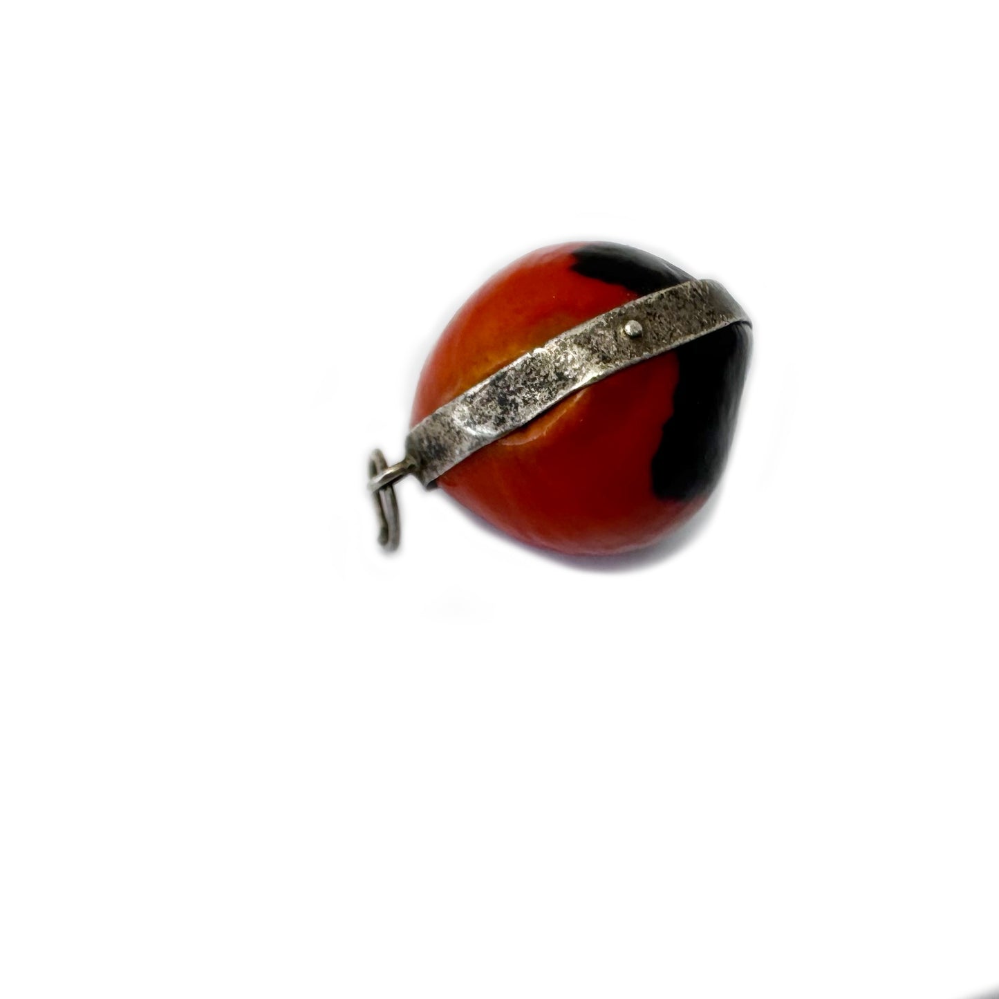 Rare Antique Silver Peruvian Wairuru Seed Charm, 1800s Pendant Good Luck Amulet, Crab Eye, Sailors Valentine, Victorian Lucky Seed