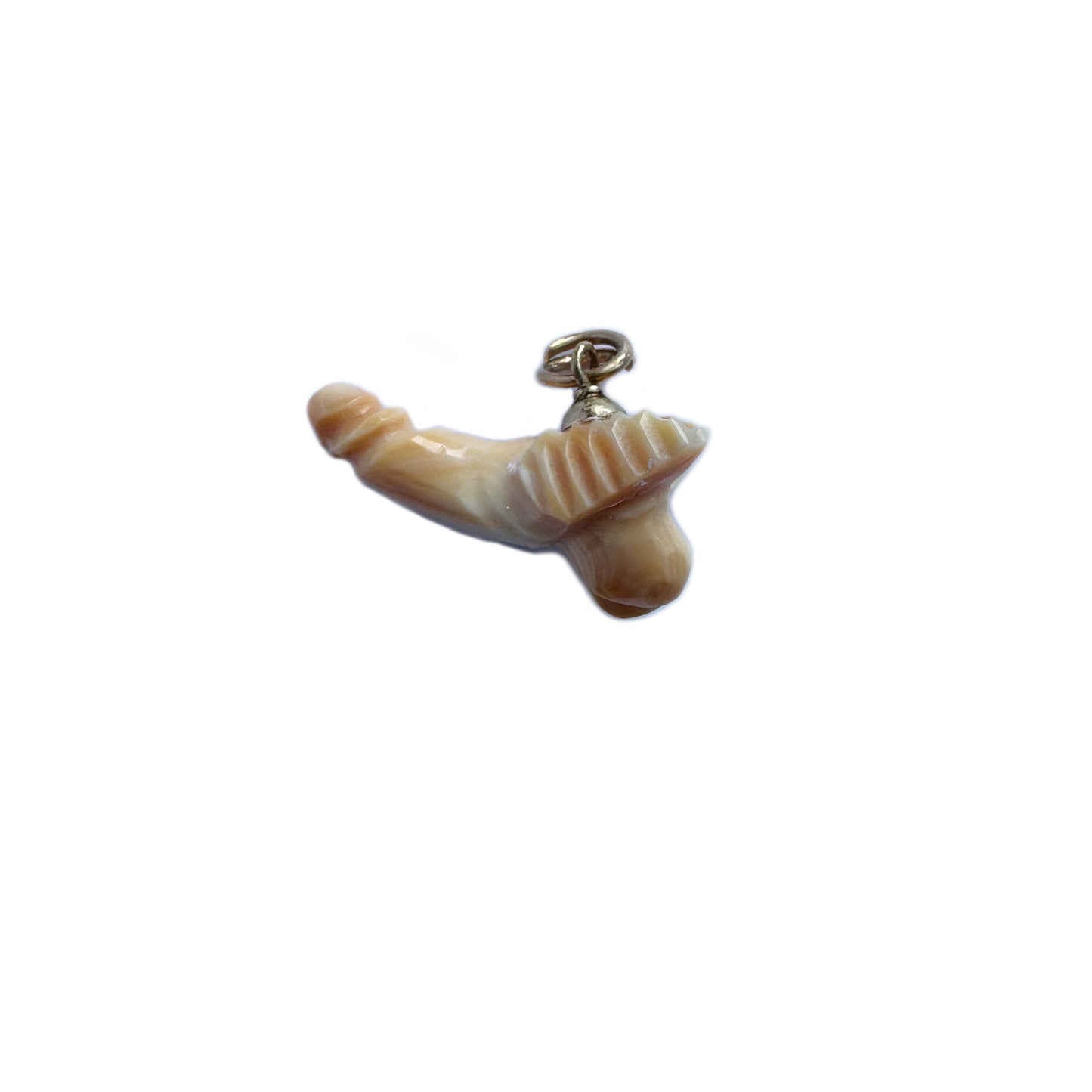 Vintage 14k Gold Shell Fascinus Amulet Pendant, Rare Italian Phallic Protection Talisman, Roman Revival Phallus Fertility Luck Charm