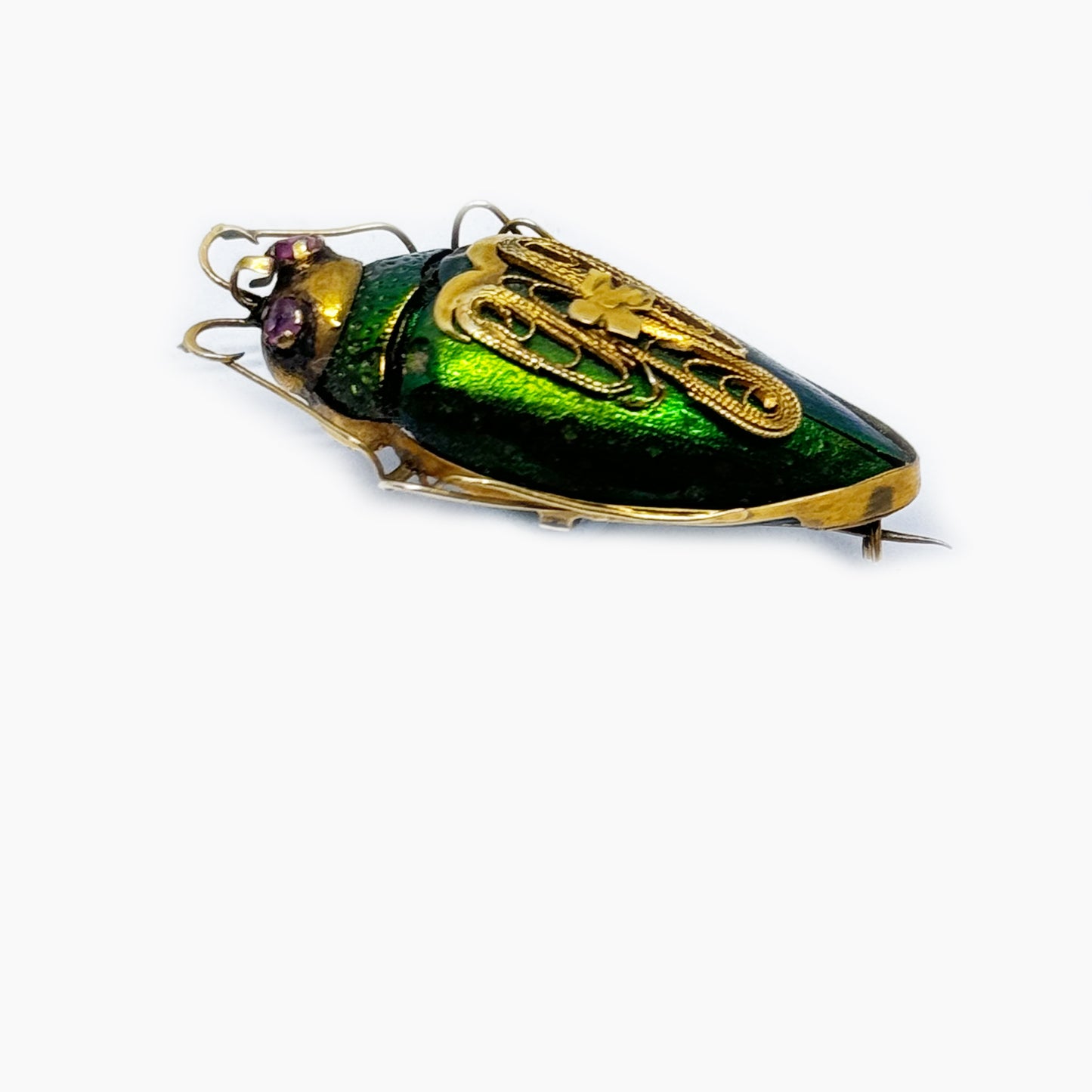 Antique Scarab Beetle Brooch, 9k Gold Victorian Green Jewel Beetle Pin, Vintage Real Green Beetle Gold Pin 9 ct Gold, Egyptian Revival