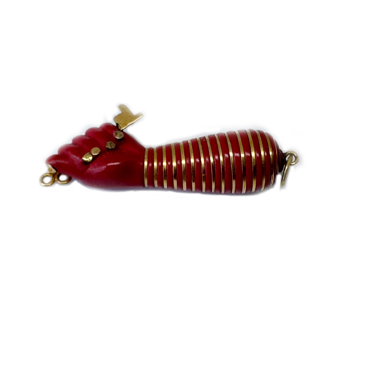 Vintage 18k Gold Resin Figa, 18 ct Gold Red 1950's Figa, Bakelite, Amulet, Figa Charm, Pendant, Mano Fico, Evil Eye, Freedom, Lucky Charm