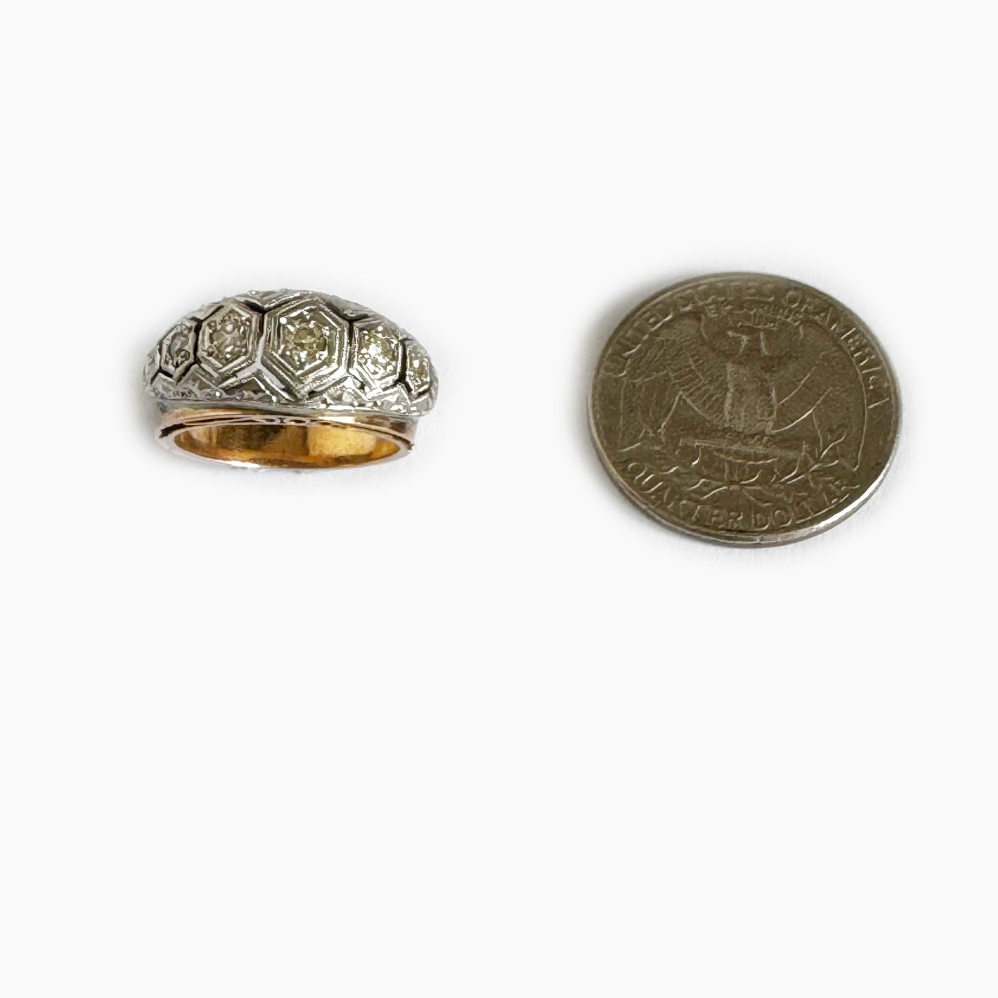 Antique Art Deco 18k gold diamond ring, 5.6 grams, Five Diamonds Ring, Halo Wedding Band Ring, 1940s Gold Ring, Gift For Her, Bride Ring