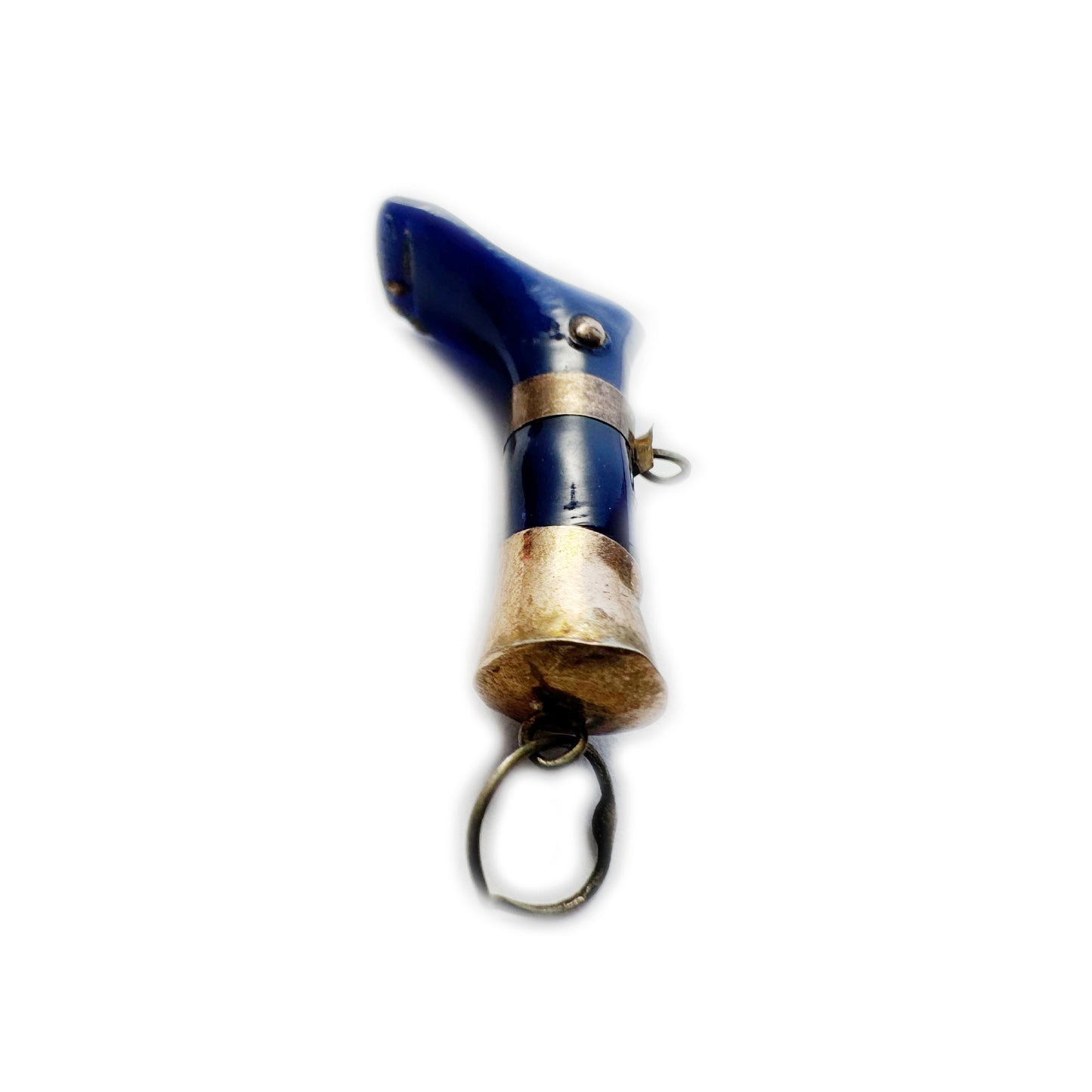 Antique Blue Leg Pendant, 1920s Ex Voto, Bakelite Leg Charm, Gold Plated, Anatomy, Leg Pendant, Figa Charm, Foot Charm, Figa Charm