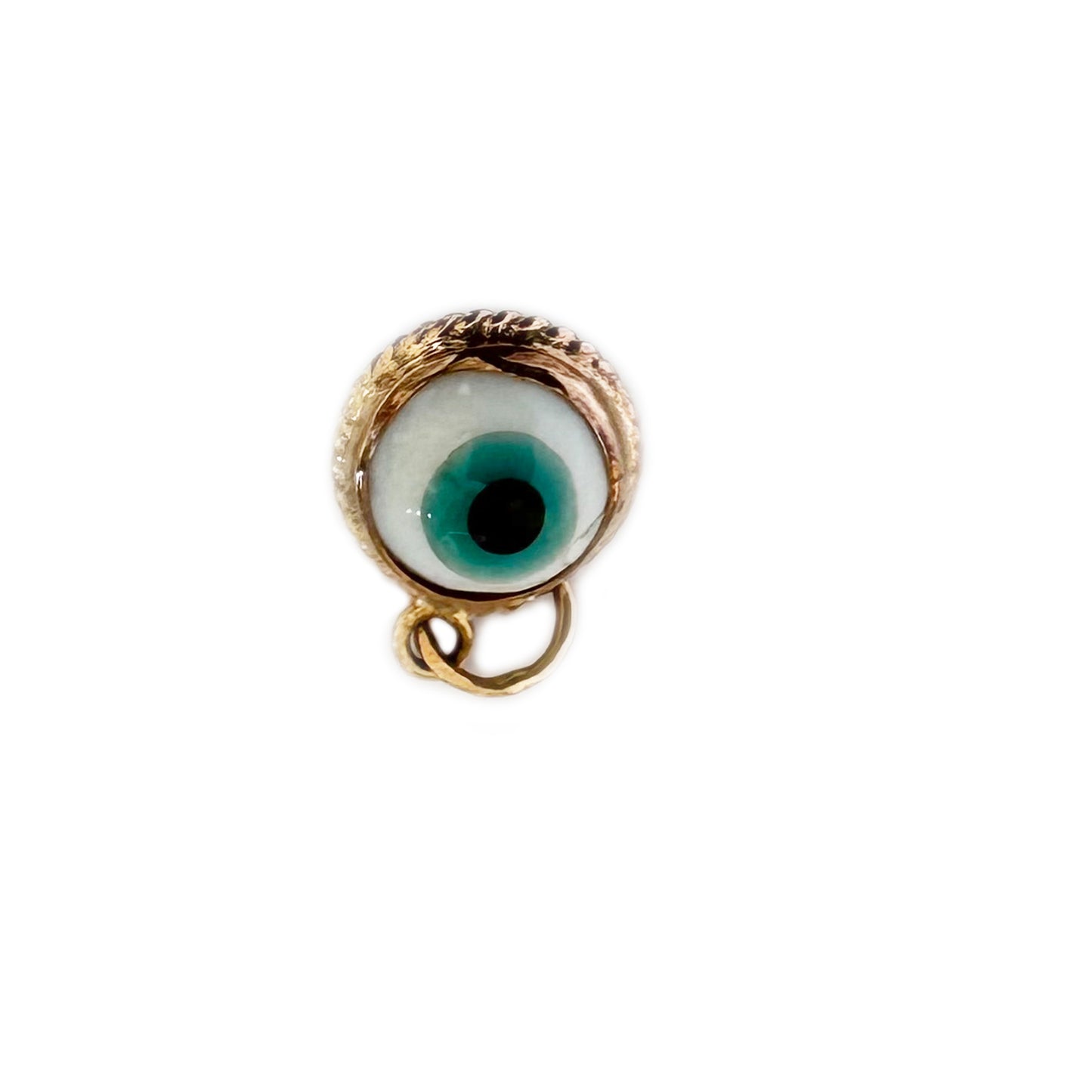 Vintage 14k Gold Evil Eye Charm Pendant, Glass Protection Amulet, 1950s Gold Talisman, Rare Evil Eye Fob for Luck, 14 ct Gold Charm