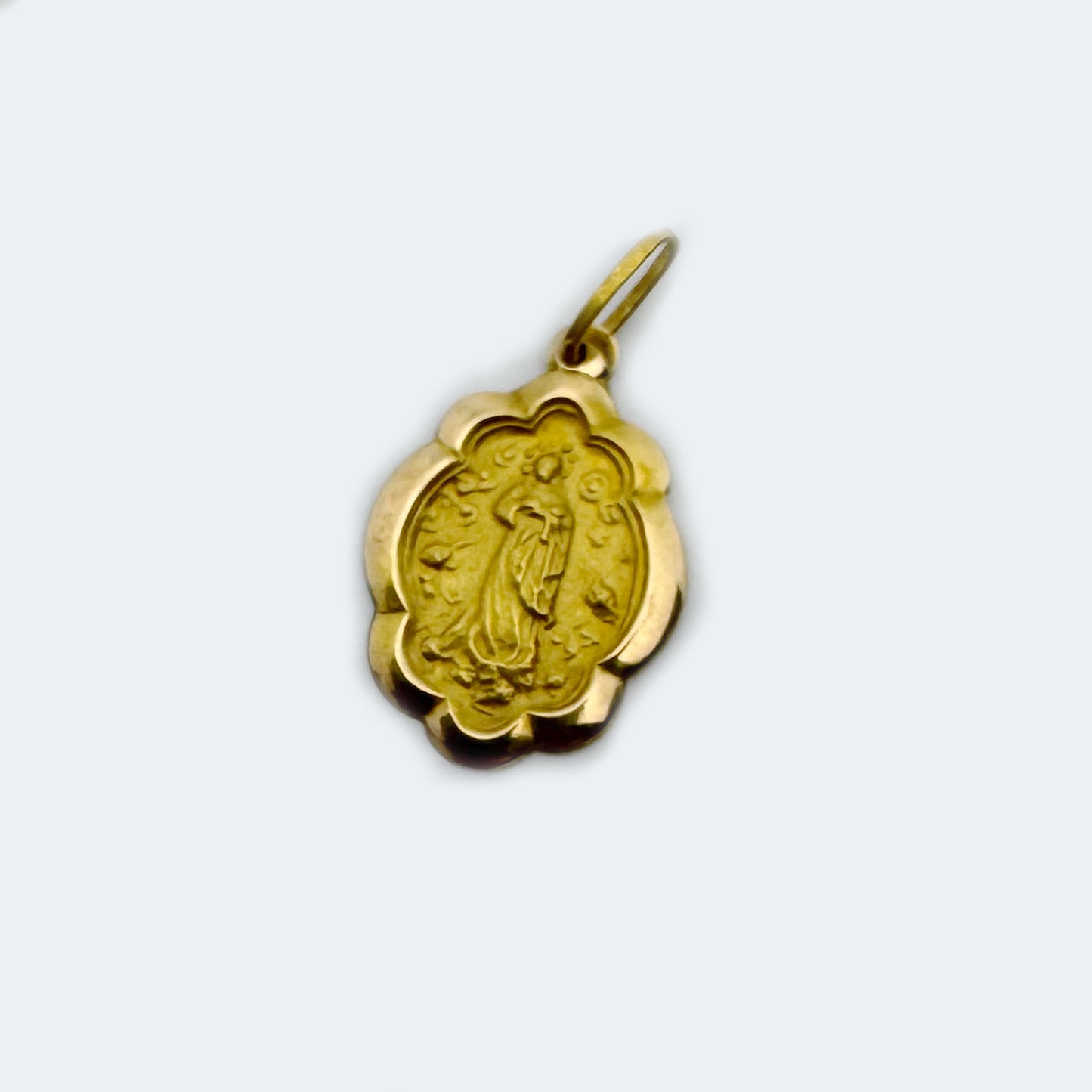 Vintage 18k Gold Virgin Mary Medal, Religious Charm