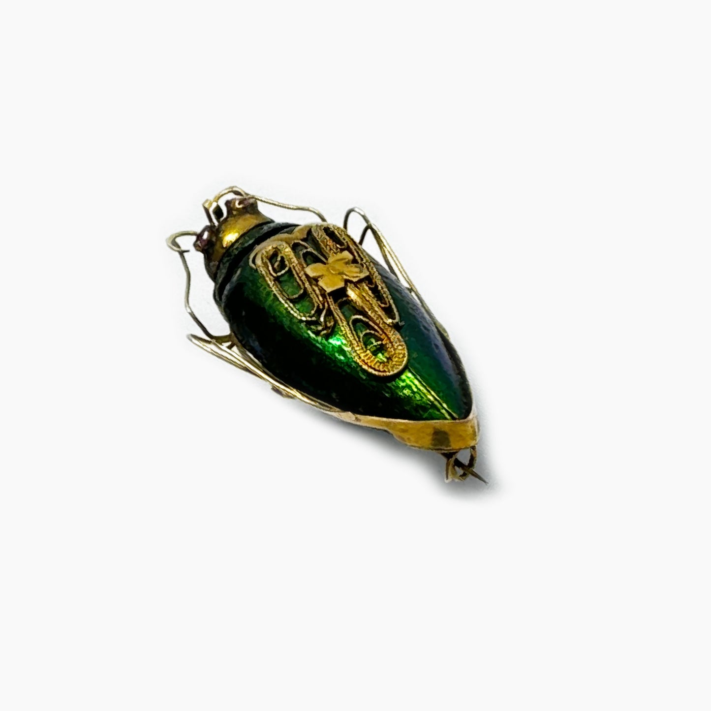 Antique Scarab Beetle Brooch, 9k Gold Victorian Green Jewel Beetle Pin, Vintage Real Green Beetle Gold Pin 9 ct Gold, Egyptian Revival