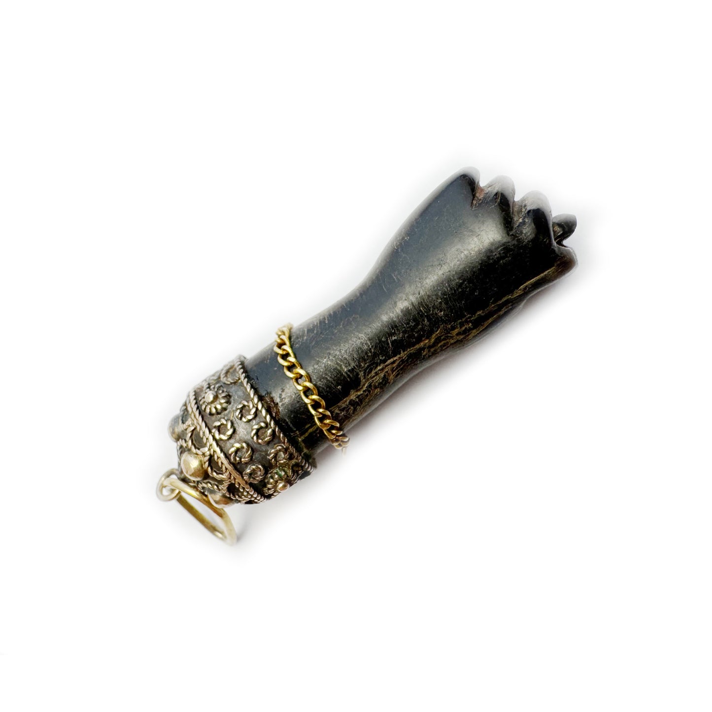 Antique 18k Figa Hand, Victorian Stained Horn Pendant, Large Lucky Charm, 1800s Figa, Mano Fico, Figa Charm, Amulet, Hand Charm, Evil Eye