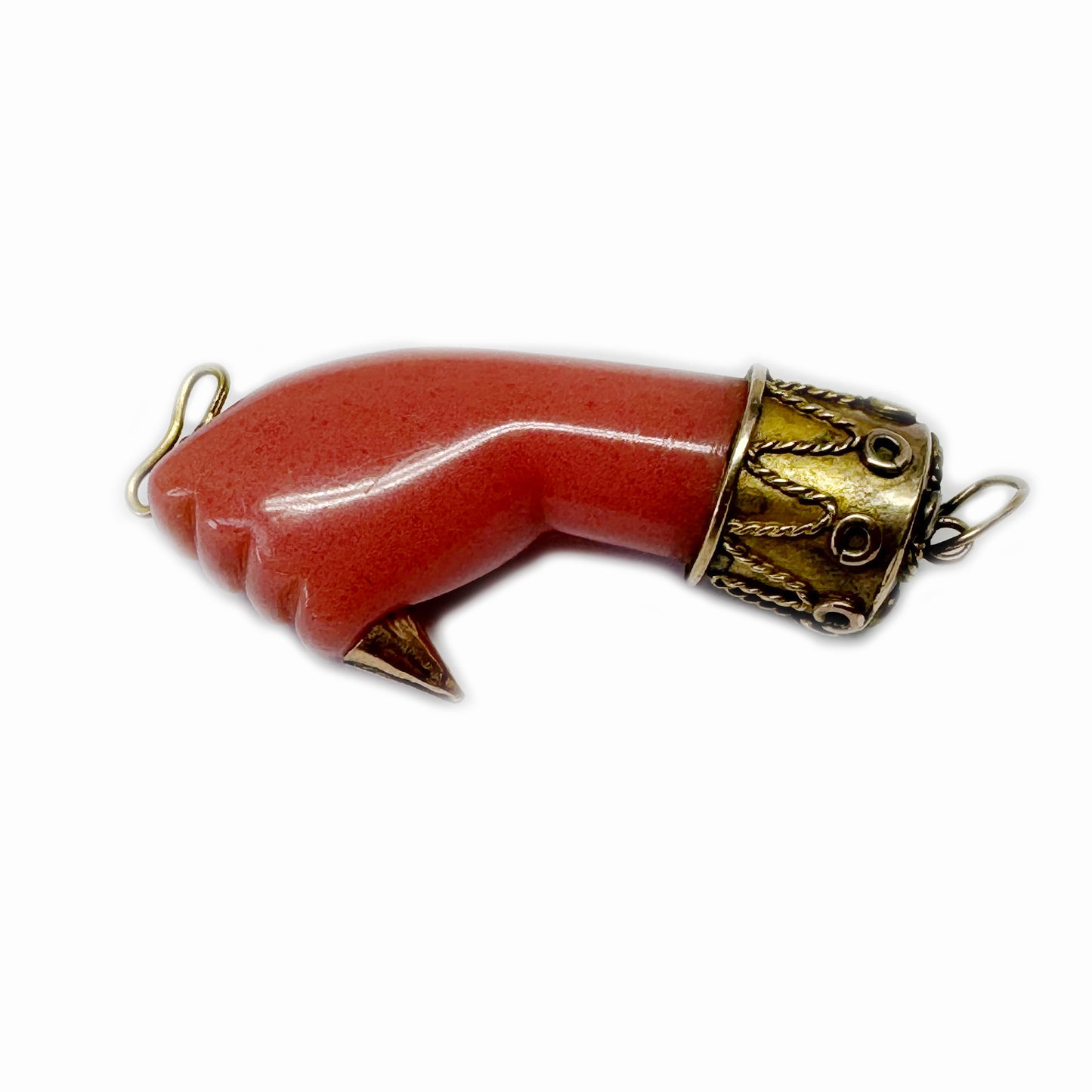 Antique 10K Gold Figa, 1940s, Pink Bakelite, Fist Hand Pendant, Key, Amulet, Charm, Mano Fico Pendant, Figa Charm, Evil Eye 10ct Gold