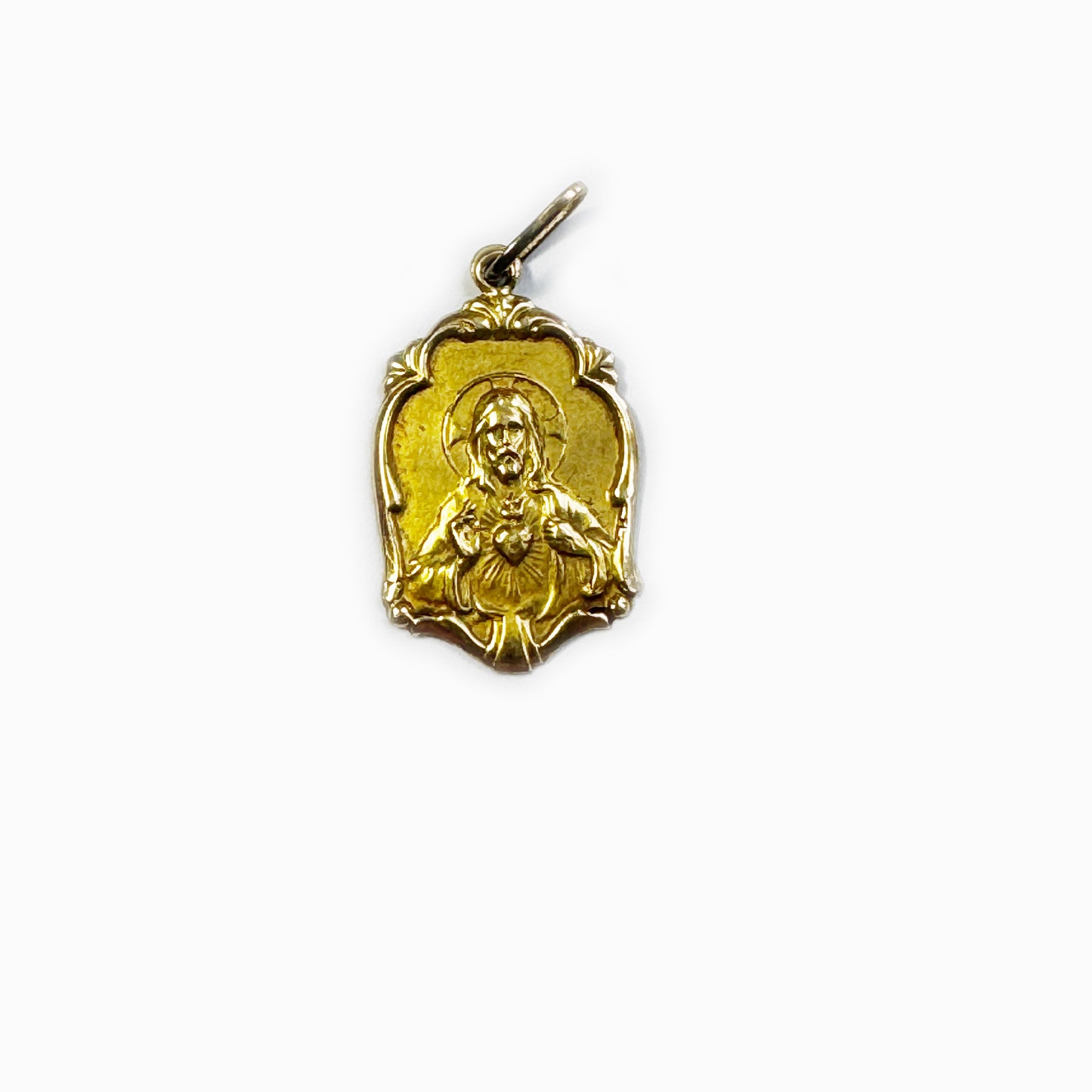 Vintage 15k Yellow Gold Religious Pendant, Jesus Medal Medal, 15 ct Gold, Continental Medal, Christian 15ct Gold Charm, Jesus Sacred Heart