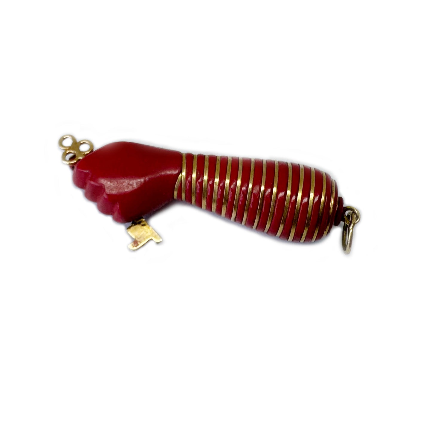 Vintage 18k Gold Resin Figa, 18 ct Gold Red 1950's Figa, Bakelite, Amulet, Figa Charm, Pendant, Mano Fico, Evil Eye, Freedom, Lucky Charm
