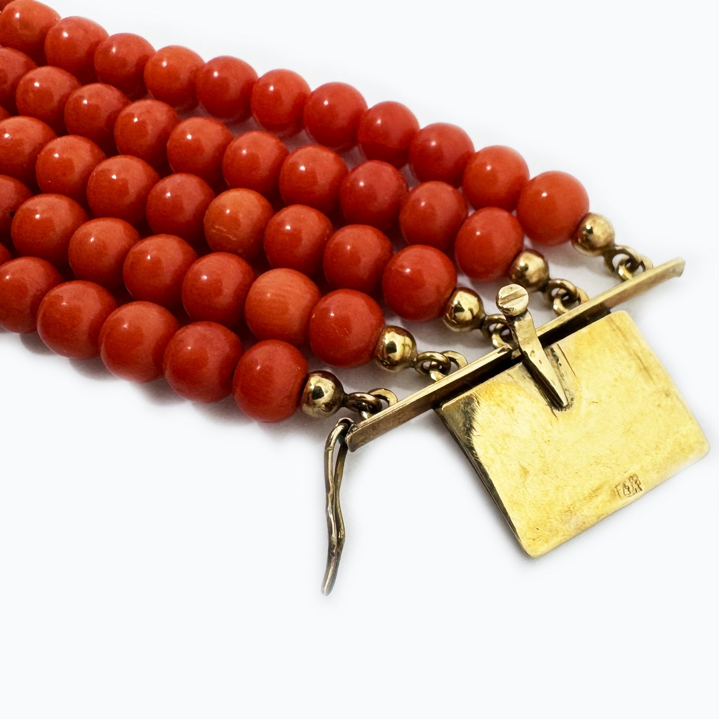 Vintage 14k Gol Coral Bracelet, 4-strand red  Natural Mediterranean Coral  beads  Italian Jewelry
