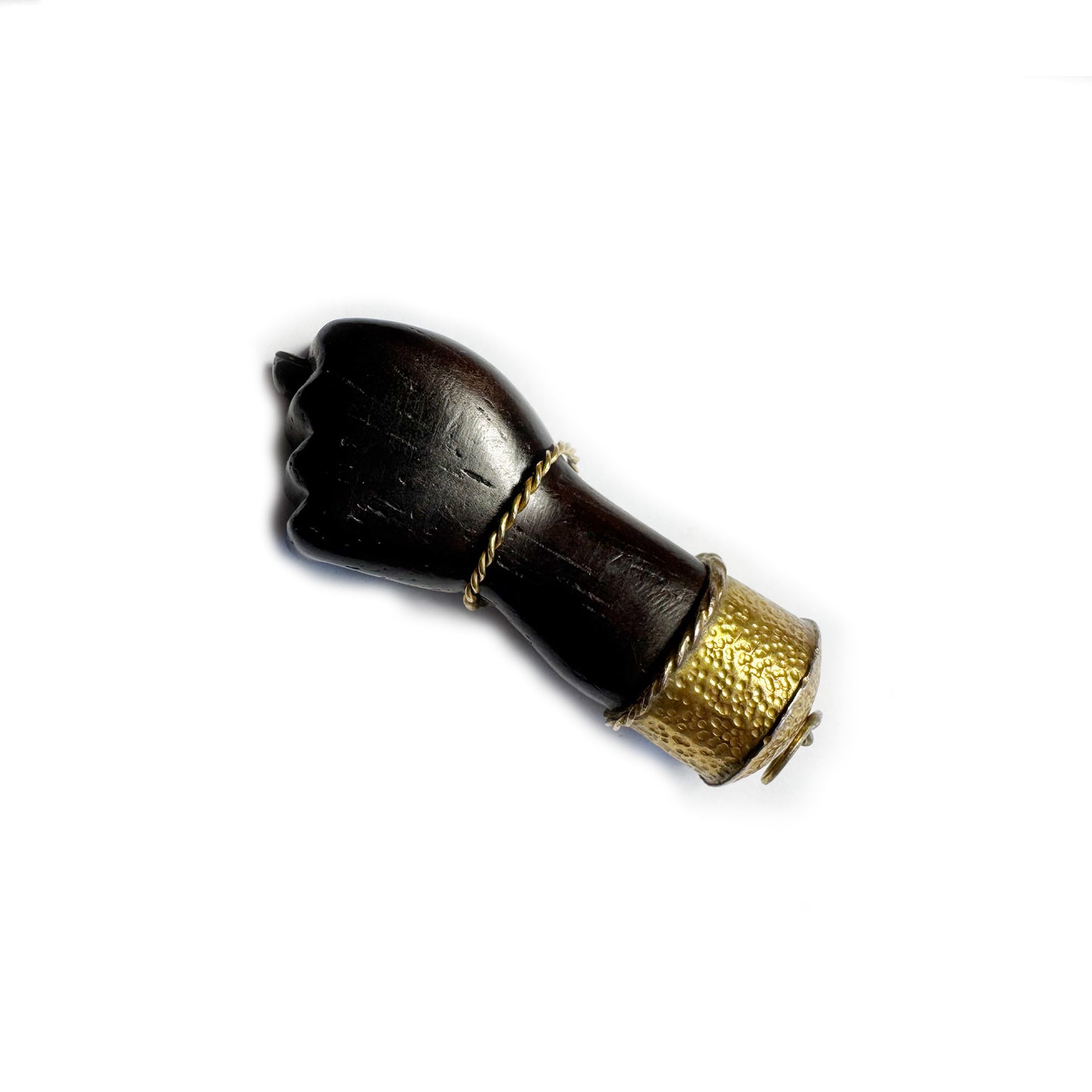 Large Vintage Wood Figa Hand Amulet, Gold Tone Metal Mount & Nails, Good Luck Charm, Afro Brazilian Protection Talisman, Figa Charm