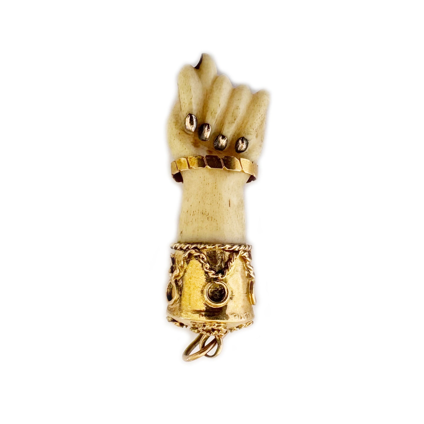 Antique 18K Gold Figa, Carved Bone, Victorian, Georgian Pendant, 1800s Figa, Amulet, Figa Charm, Mano Fico Pendant, Evil Eye, Mano Figa